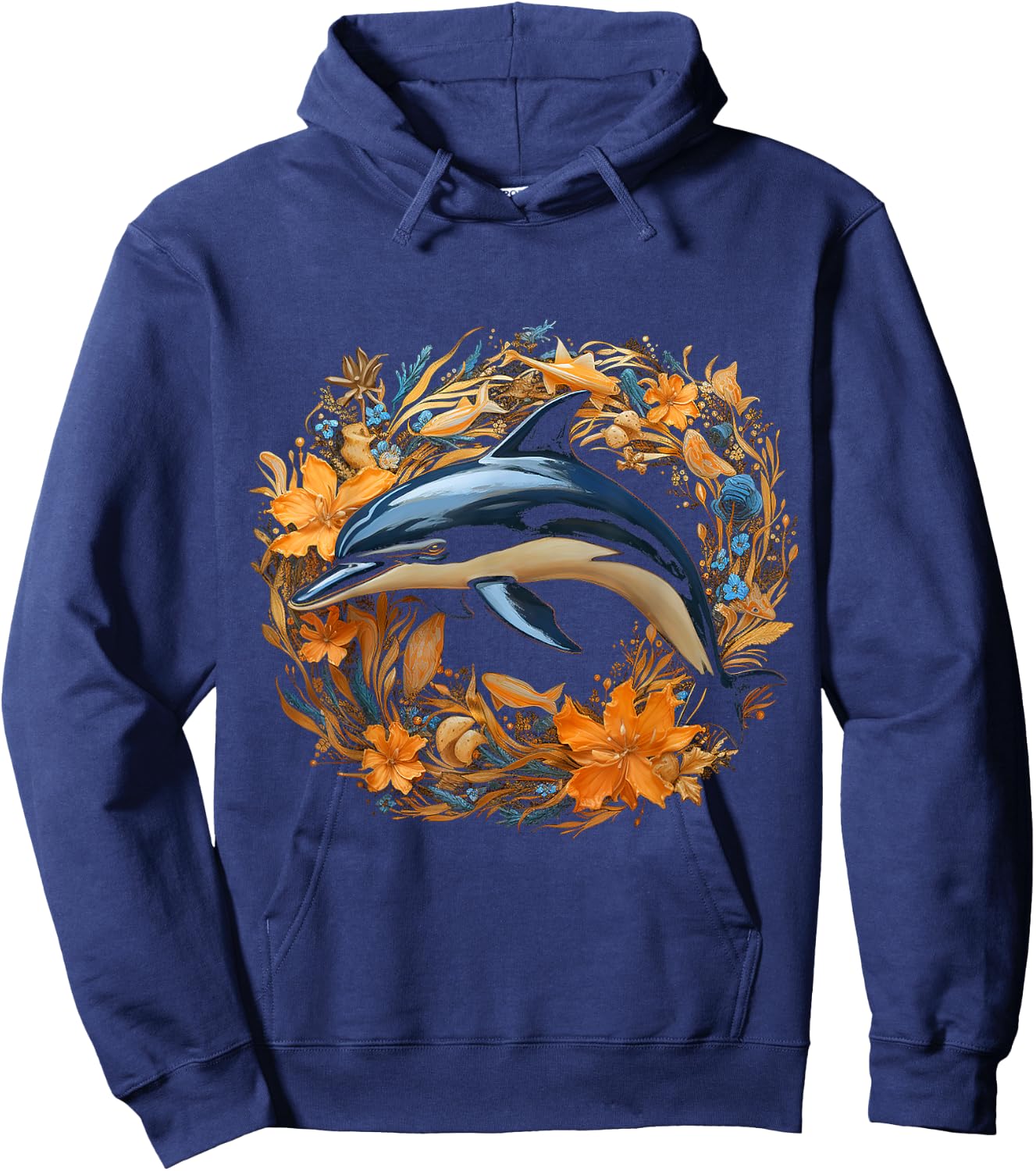Dolphin Flowers Art Animal Sculpture Graphic Dolphin Hoodie - Hoodie | Navy