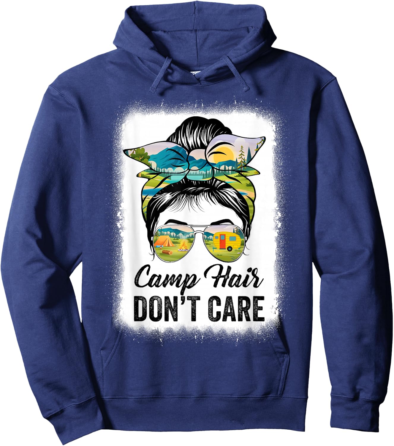 Camp Hair Don't Care Camper Camping Messy Bun Hair Hoodie - Hoodie | Navy