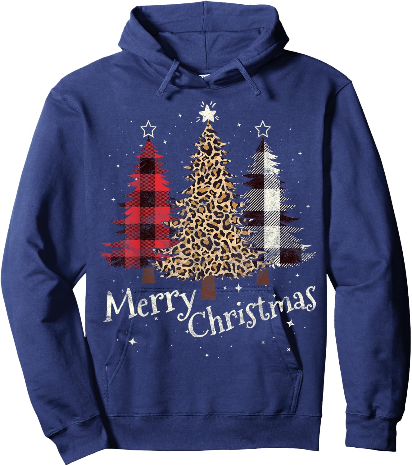 Merry Christmas Gift Three Xmas Trees Buffalo Plaid Woman Hoodie - Hoodie | Navy
