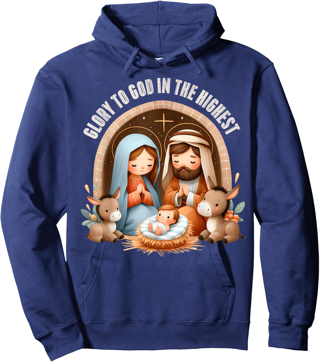 Nativity Scene Glory to God in the Highest Boho Christmas Hoodie - Hoodie | Navy