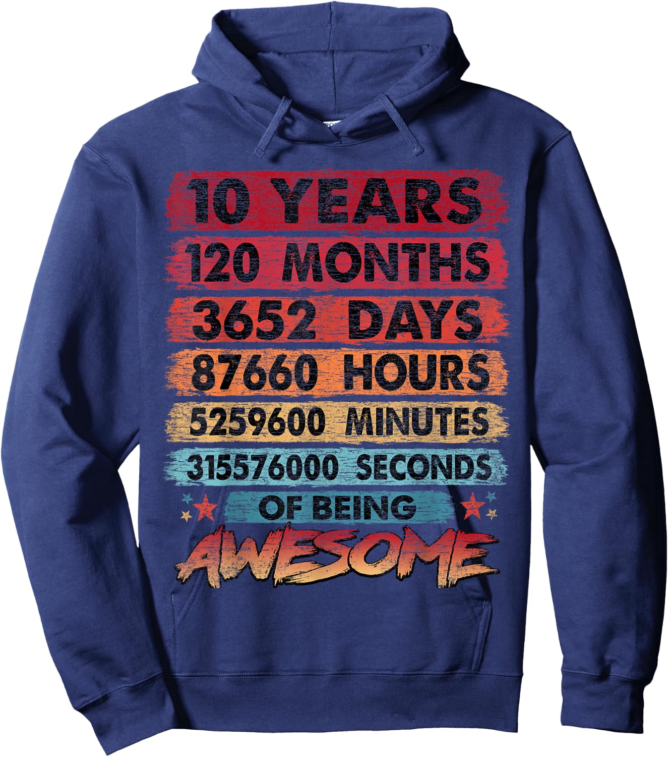 10th Birthday Kids 10 Years Old Vintage Retro 120 Months Hoodie - Hoodie | Navy