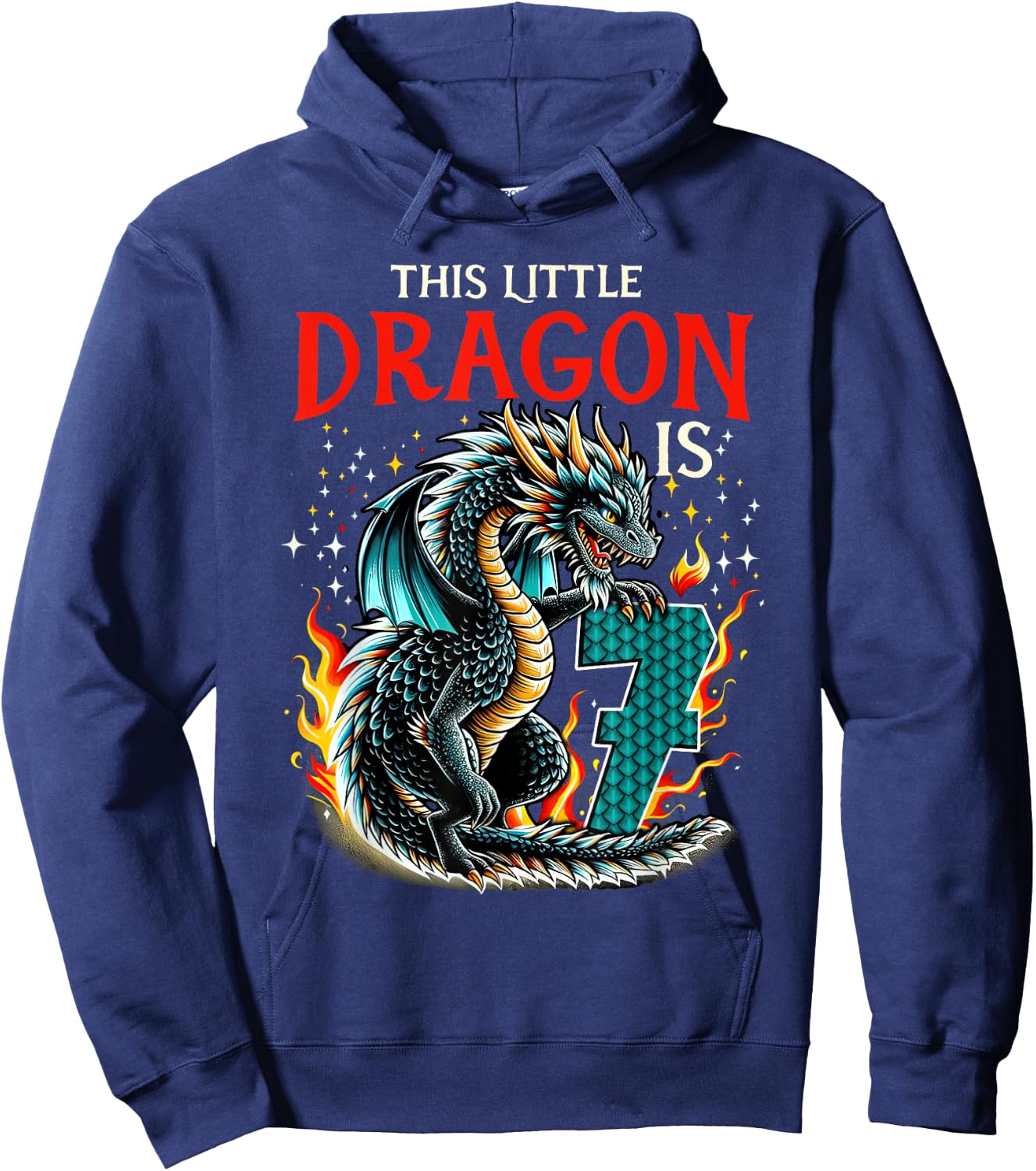 Turning 7 Year Old Birthday Boy Dragon 7th Bday Girl Hoodie - Hoodie | Navy