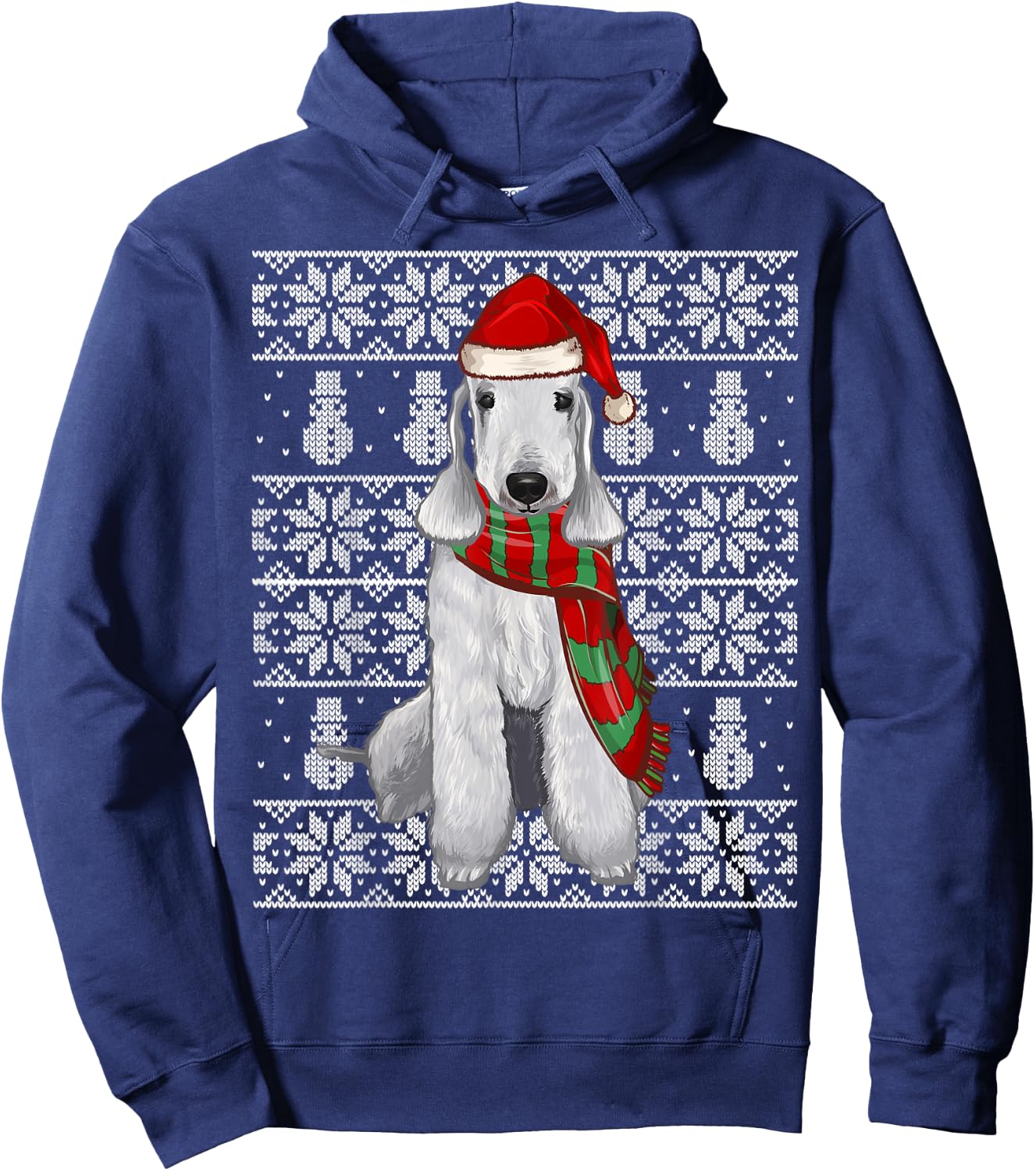 Santa Hat Xmas Bedlington Terrier Ugly Christmas Hoodie - Hoodie | Navy
