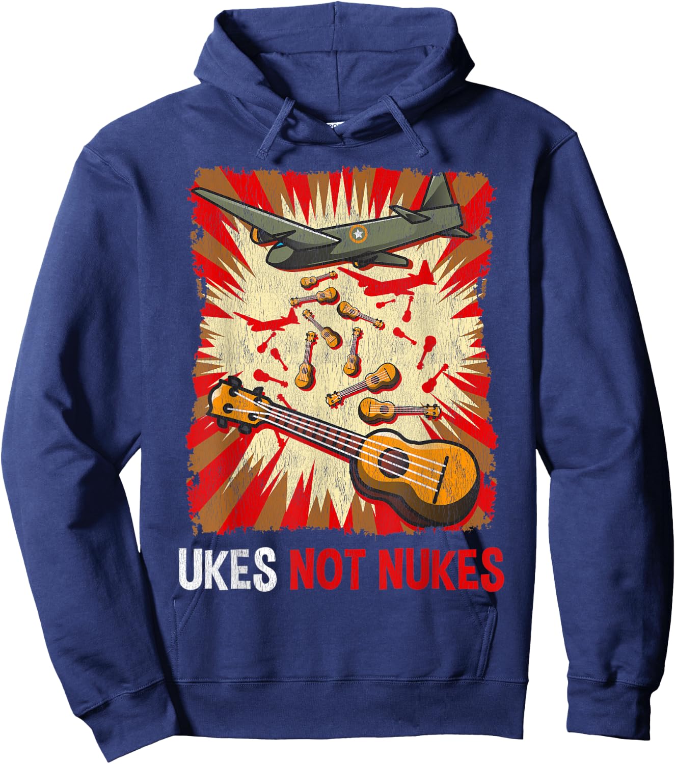 Ukes Not Nukes | Ukulele Guitar Music Musician Gift Hoodie - Hoodie | Navy