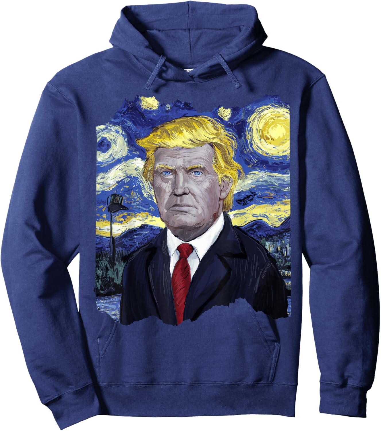 Donald Trump President Van Gogh Art Painting Star Sky Night Hoodie - Hoodie | Navy