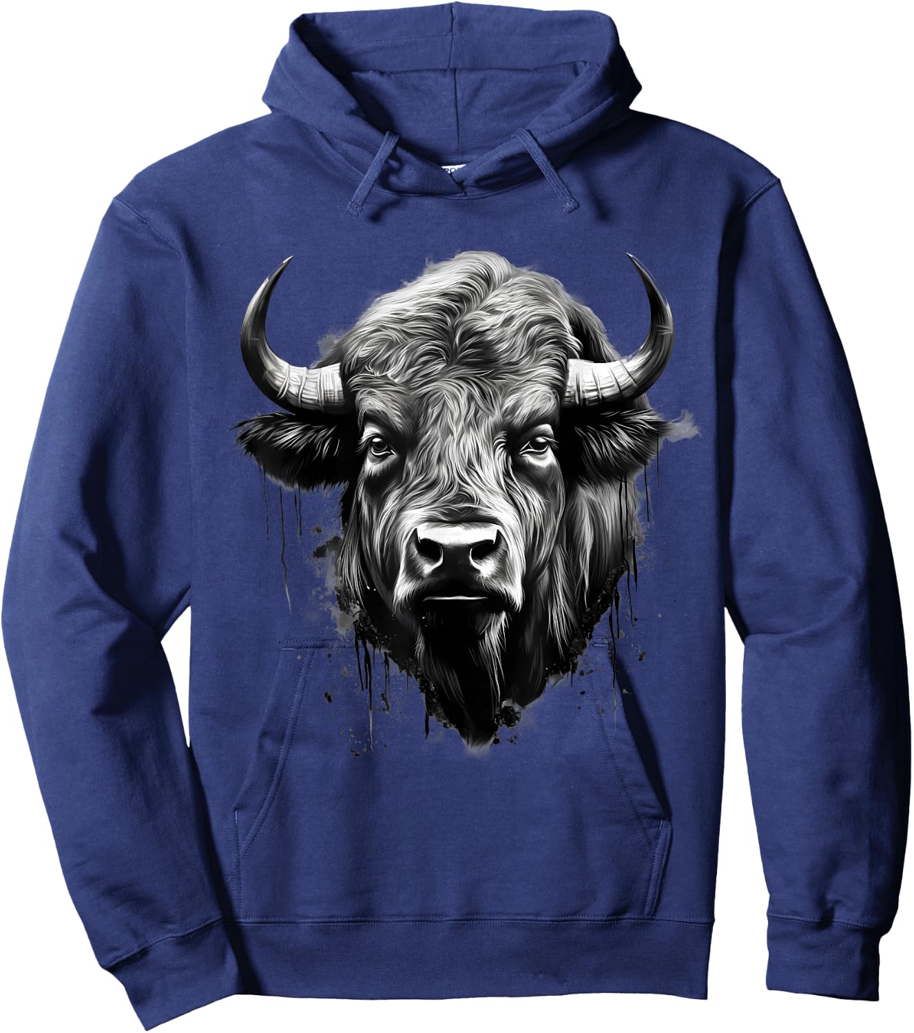 Bison Animal Print Drawing Splash Buffalo Artwork Portrait Hoodie - Hoodie | Navy