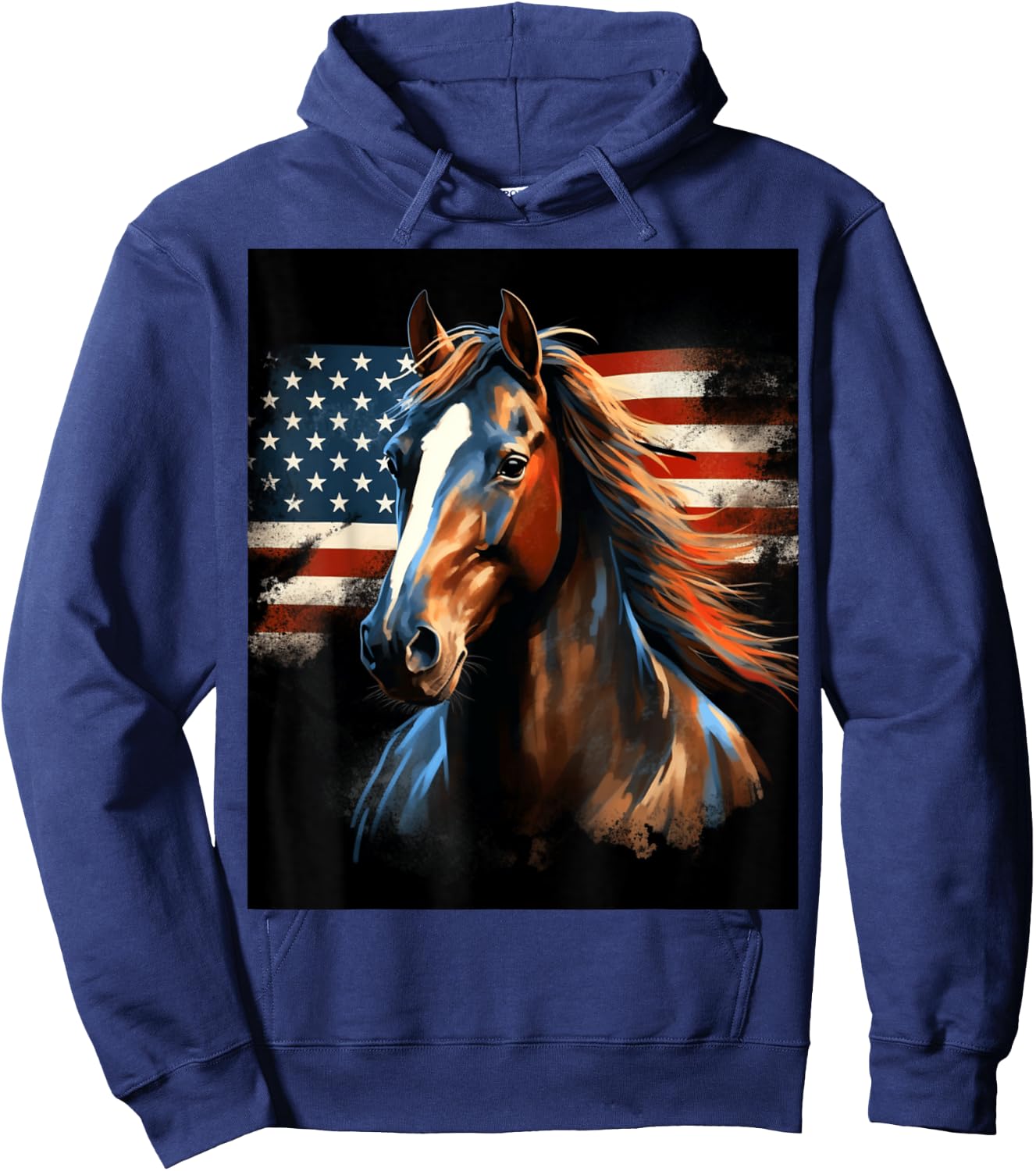 Patriotic Horse American Flag Horseback Riding Western Farm Hoodie - Hoodie | Navy