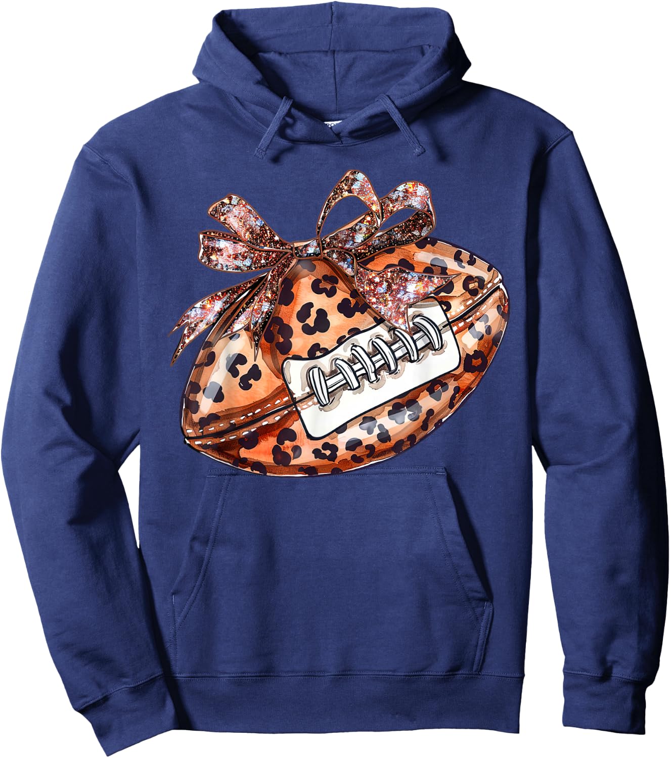 Leopard Cheetah Pattern Print Football with Ribbon Bow Tie Hoodie - Hoodie | Navy