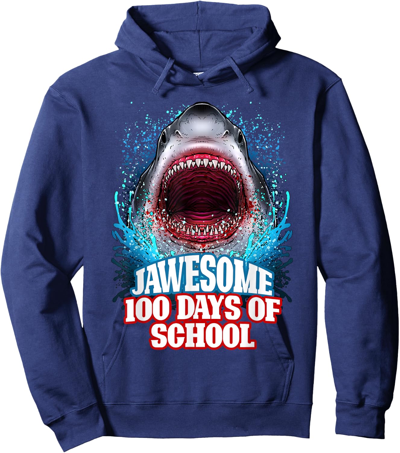Jawesome 100 Days Of School Kids Adults Great White Shark Hoodie - Hoodie | Navy
