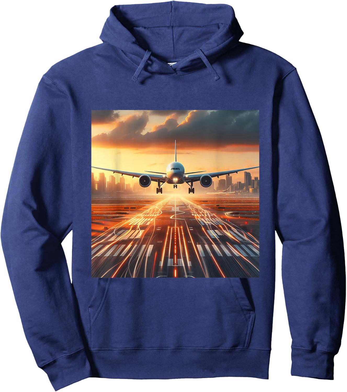 B-777 Aircraft Aviation Airplane Airport Runway Landing Hoodie - Hoodie | Navy
