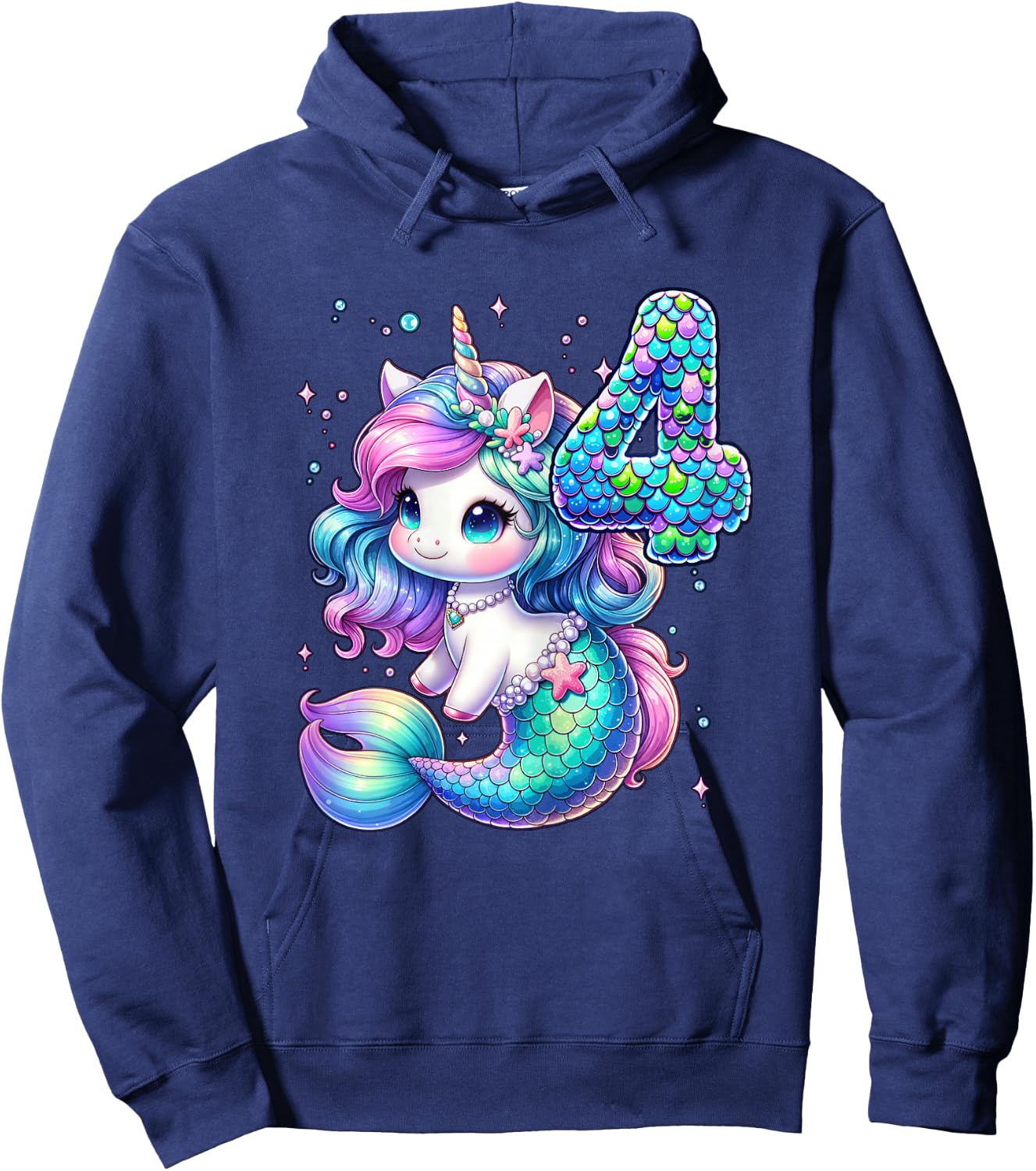 Unicorn Mermaid 4th Birthday 4 Year Old Party Girls Outfit Hoodie - Hoodie | Navy