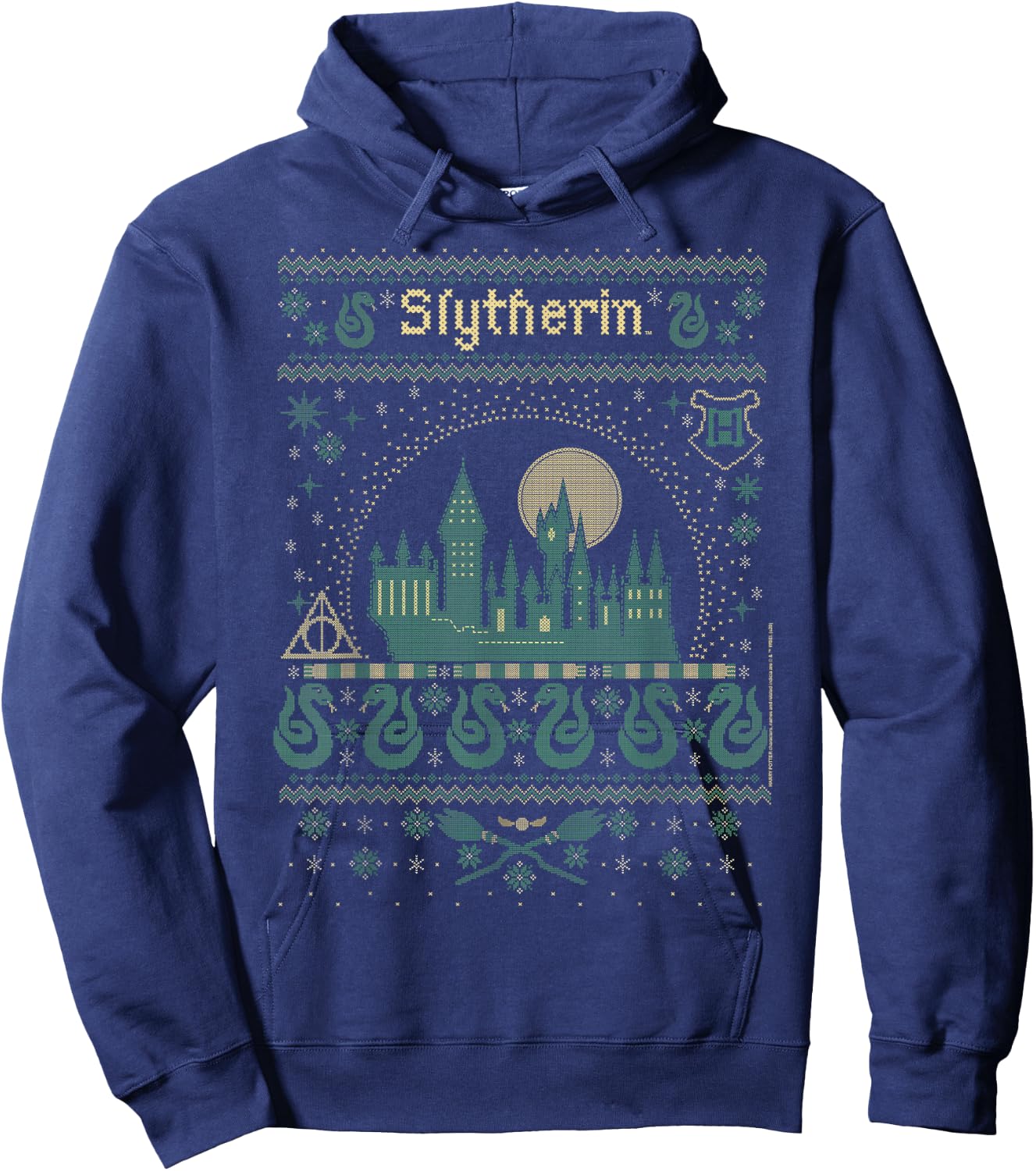 Harry Potter Christmas Slytherin Ugly Sweater Hoodie - Hoodie | Navy