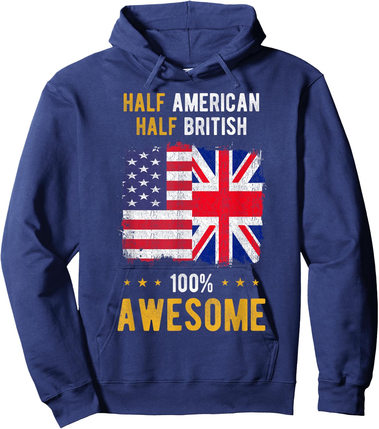 American Great Britain Flag - Half American Half British Hoodie - Hoodie | Navy