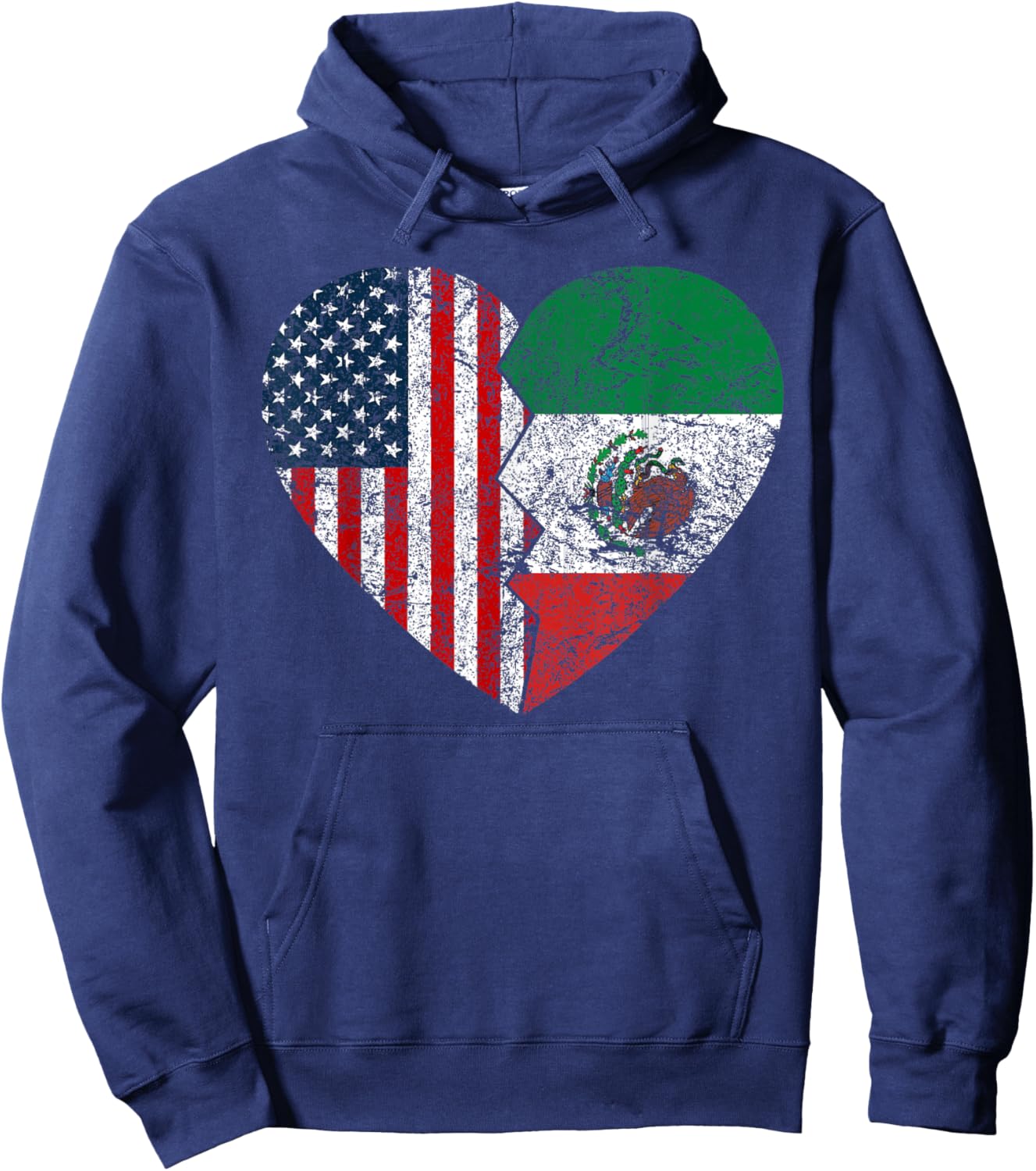 Mexican American Flags Heart | United States Mexico Roots Kids Men Hoodie - Hoodie | Navy