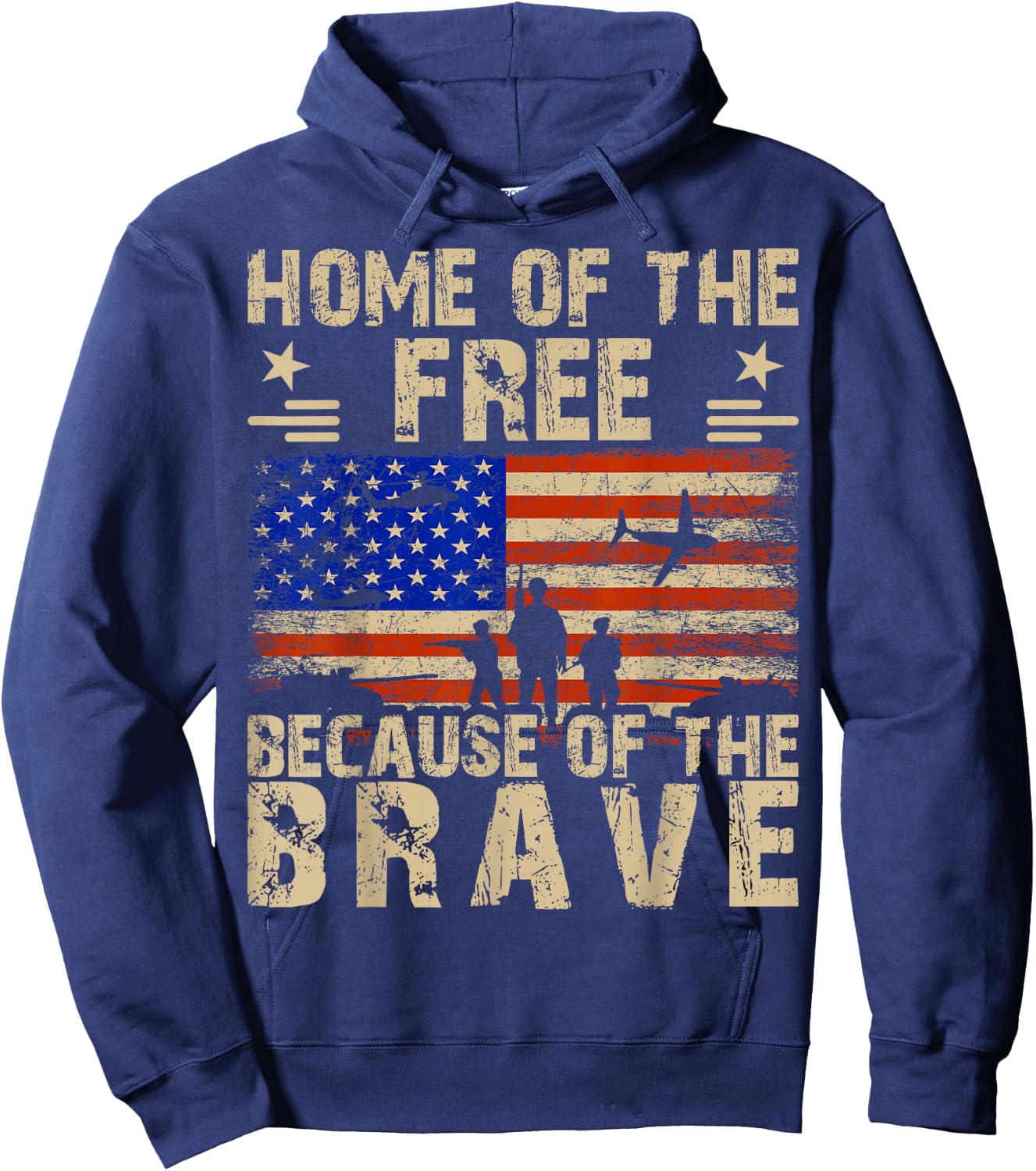 4th of July USA Flag - Home of the Free because of the Brave Hoodie - Hoodie | Navy
