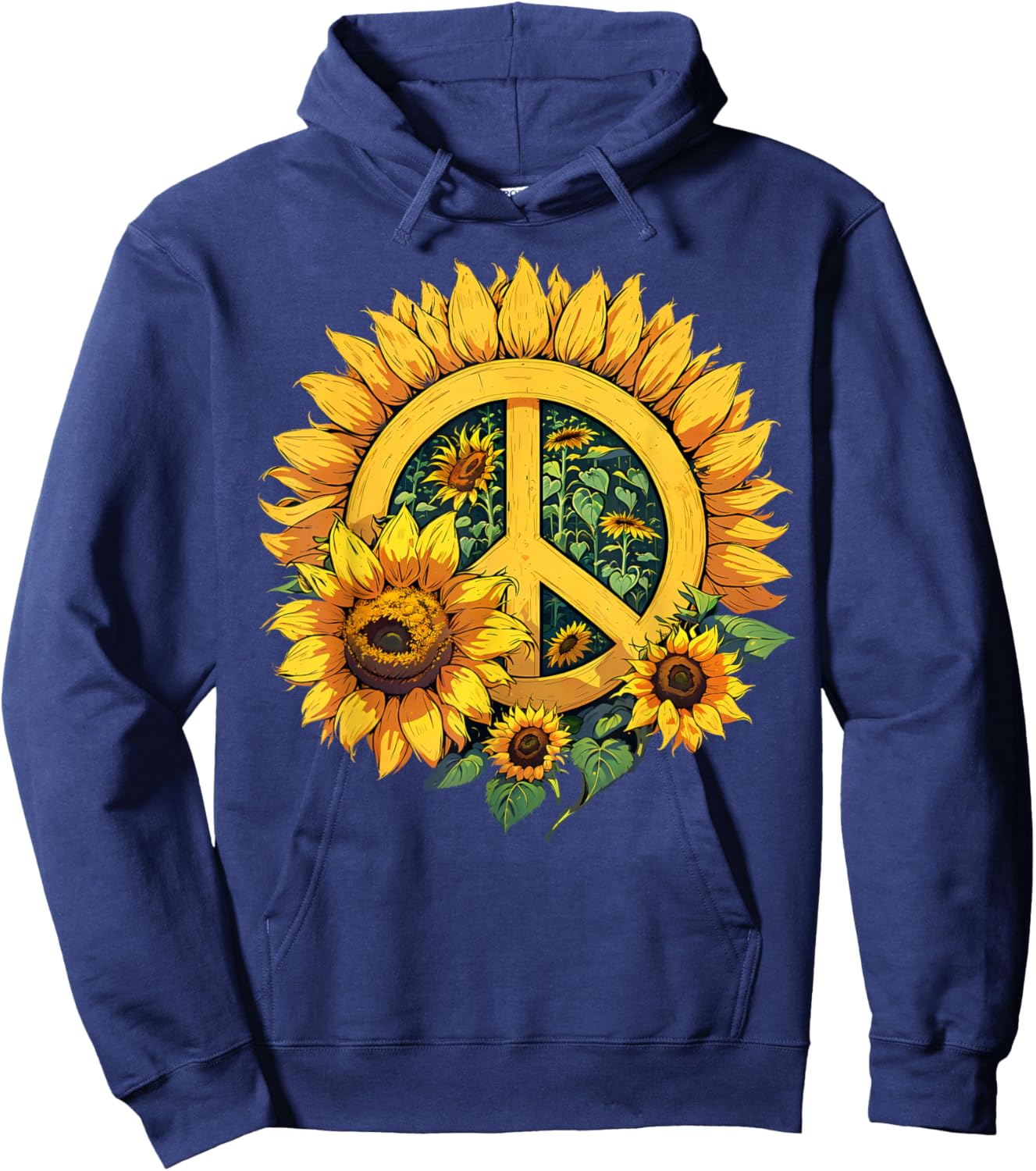 Sunflower Peace Sign Hoodie - Hoodie | Navy