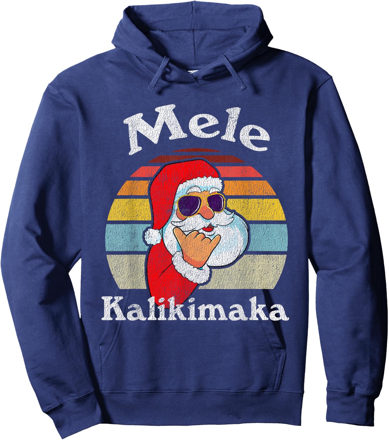 Mele Kalikimaka Retro Christmas Santa Shaka Hawaii Short Sleeve Hoodie - Hoodie | Navy