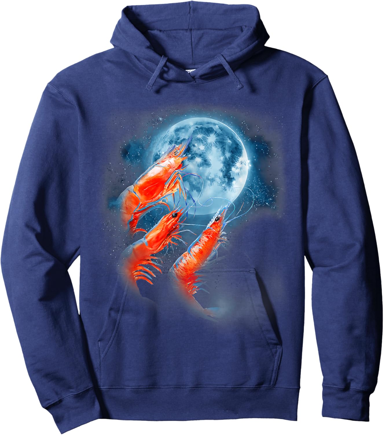 Three Shrimp Moon | Funny 3 Shrimp Howling Moon Men Women Hoodie - Hoodie | Navy