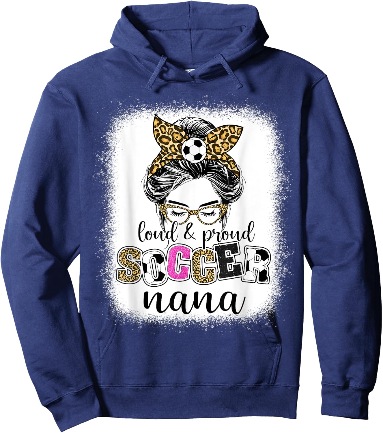 Proud and Loud Soccer Nana messy bun leopard women Hoodie - Hoodie | Navy