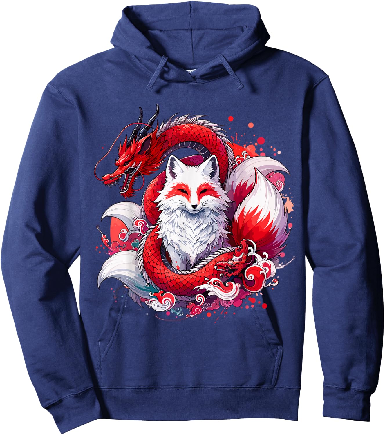 Nine-tailed Fox Kitsune Dragon Japanese Hoodie - Hoodie | Navy