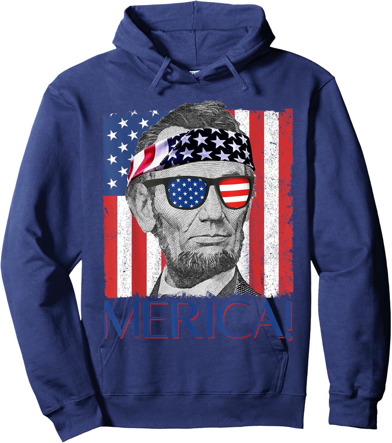 Abraham Lincoln 'Merica Patriotic American Flag 4th of July Women Men Hoodie - Hoodie | Navy