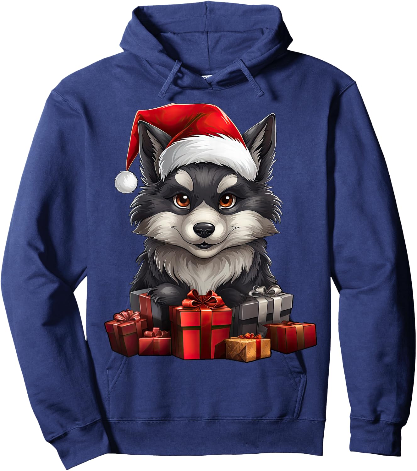 Wolf Santa Claus Hat Christmas Pajama Xmas Party Hoodie - Hoodie | Navy
