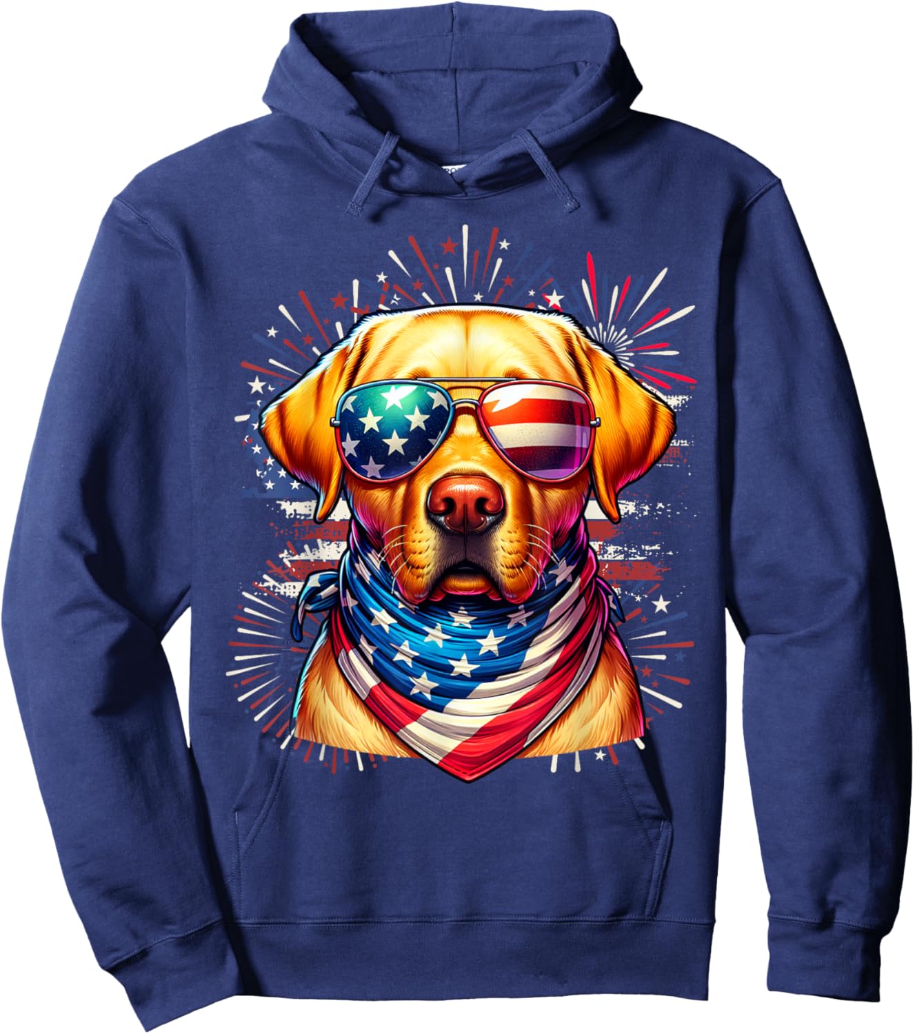Yellow Lab Patriotic 4th of July USA Flag Fireworks Dog Kids Men Hoodie - Hoodie | Navy