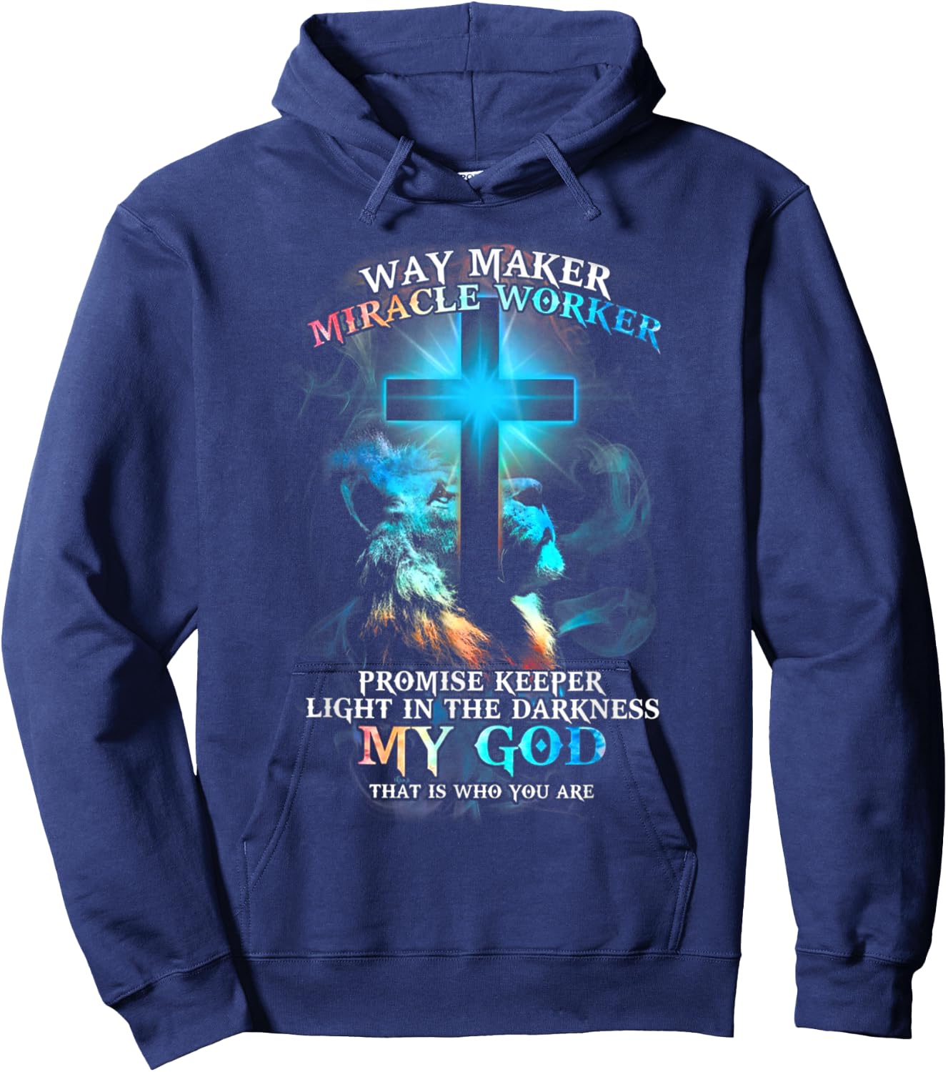 Lion Cross Light Colorful Waymaker Miracle Worker Hoodie - Hoodie | Navy