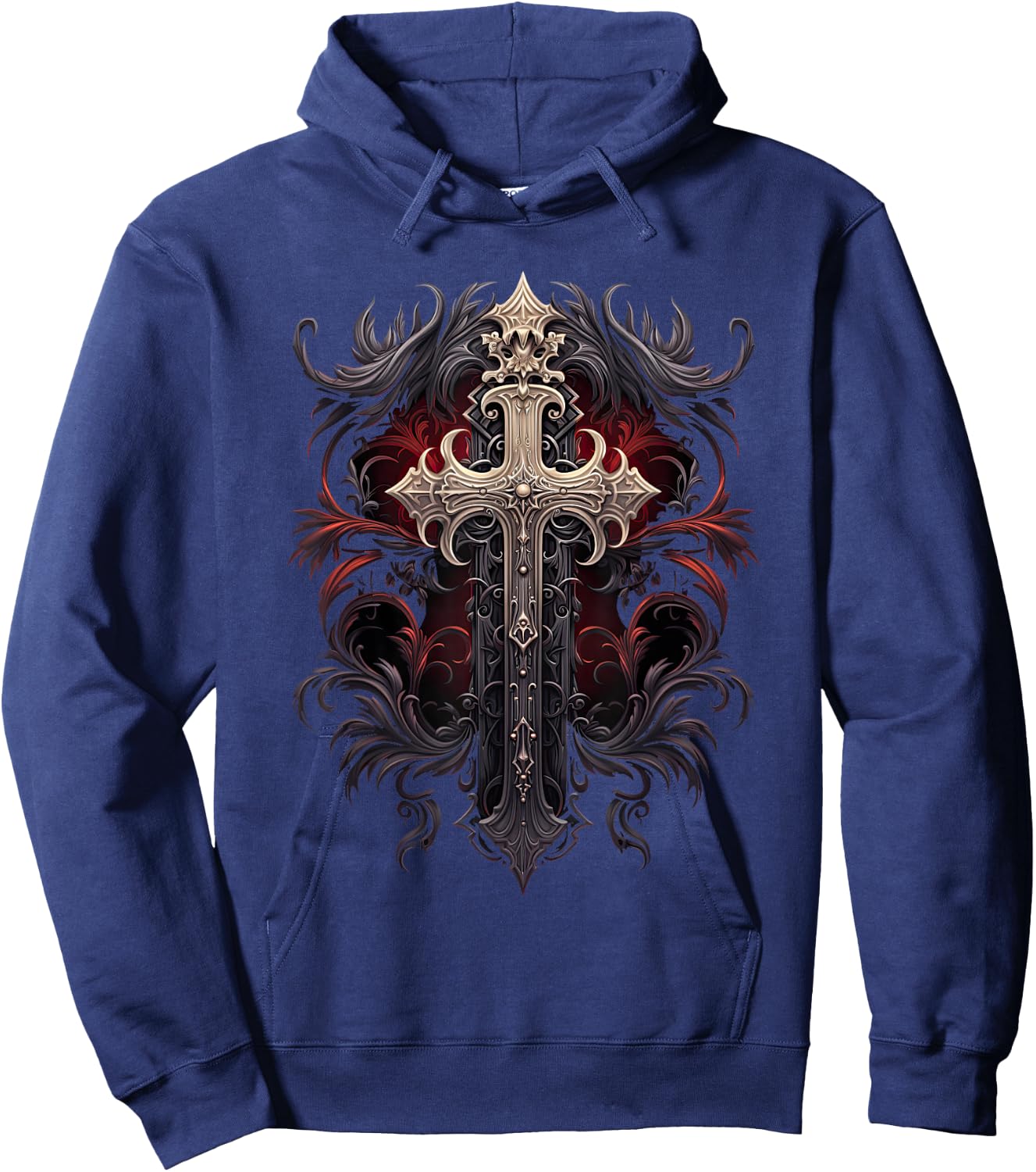 Gothic Cross Goths Design Filigree Victorian Cross Hoodie - Hoodie | Navy