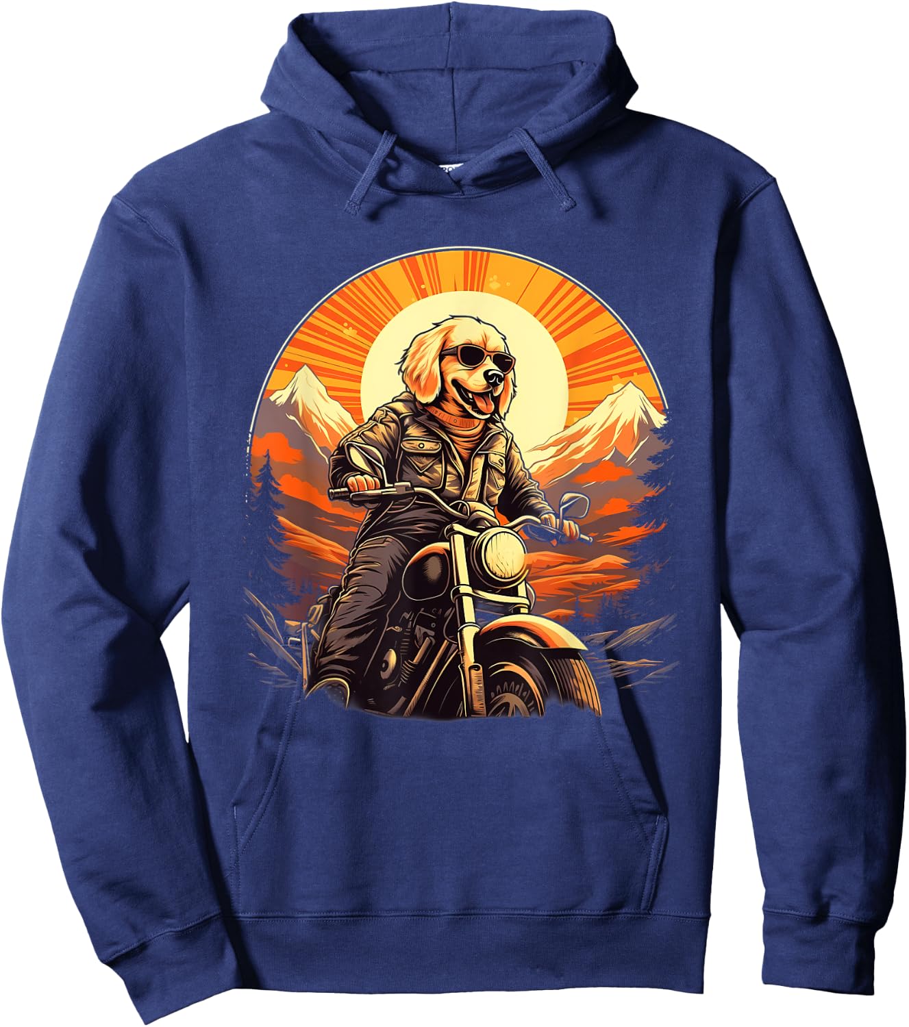 Biker Golden Retriever Dog Riding Motorcycle Men Women Girls Kids Hoodie - Hoodie | Navy