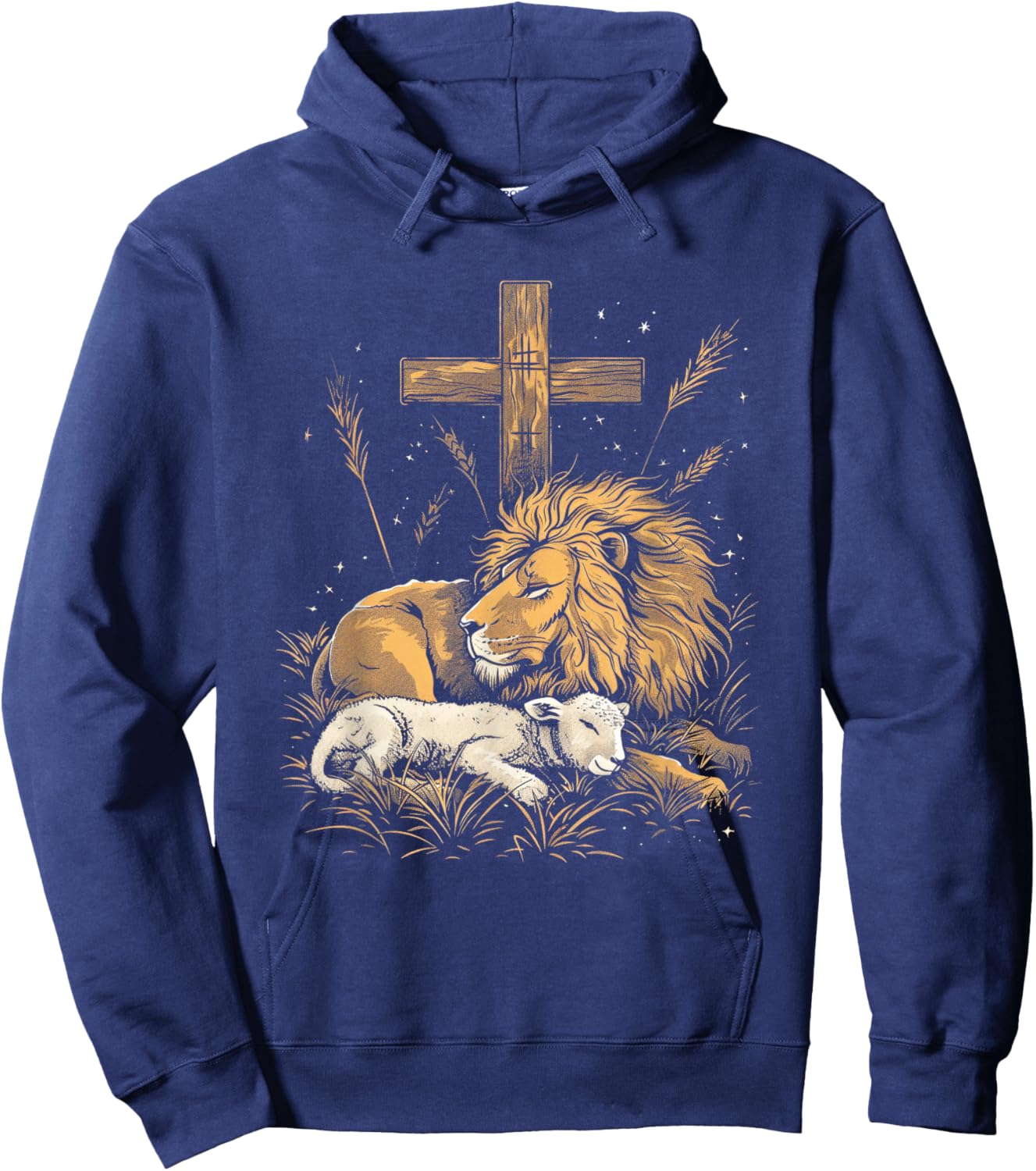 Religious Art Faith Spiritual Symbol Biblical Christianity Lion Lamb Christian Cross Hoodie - Hoodie | Navy