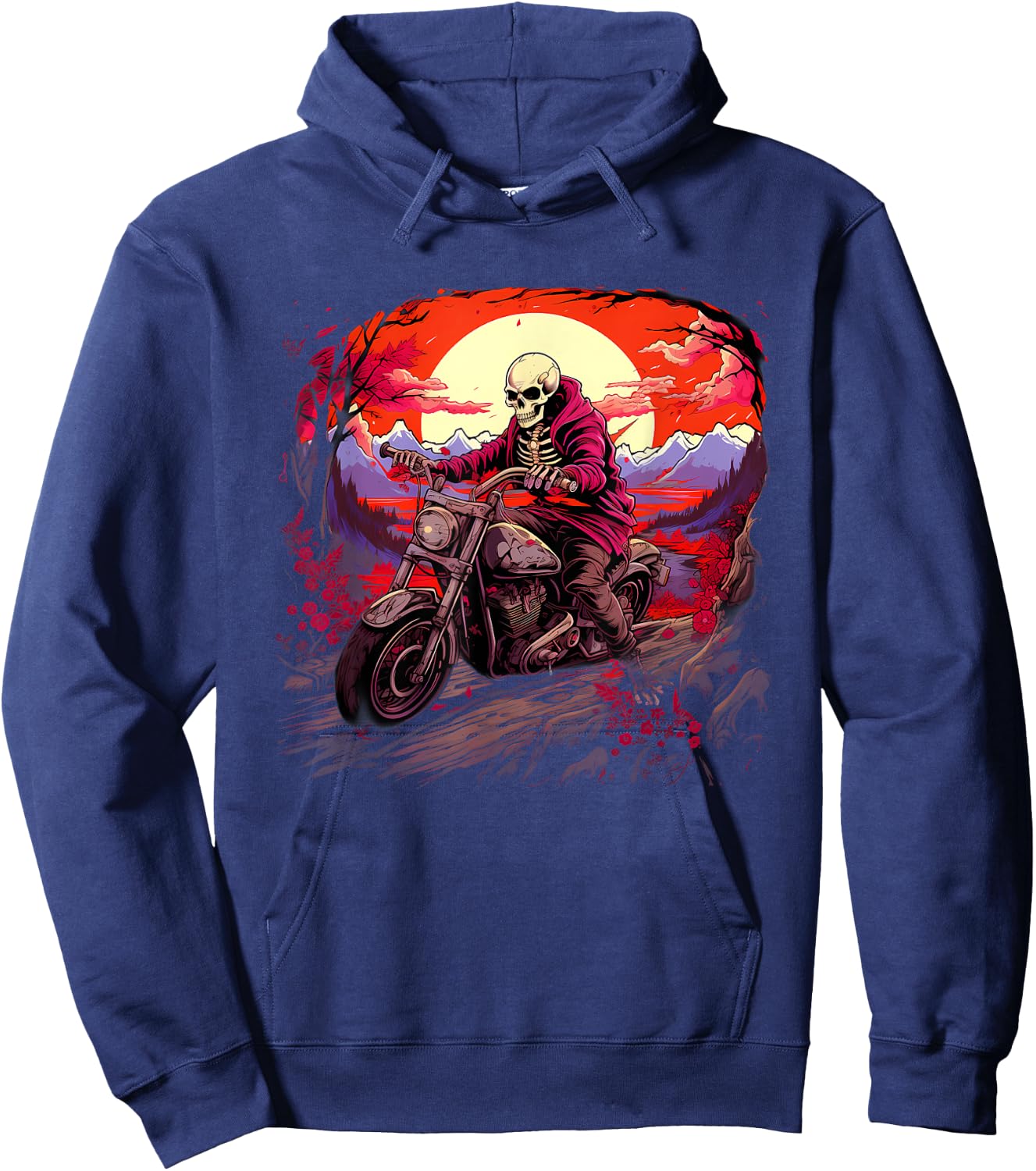 Biker Skeleton Riding Motorcycle Hoodie - Hoodie | Navy