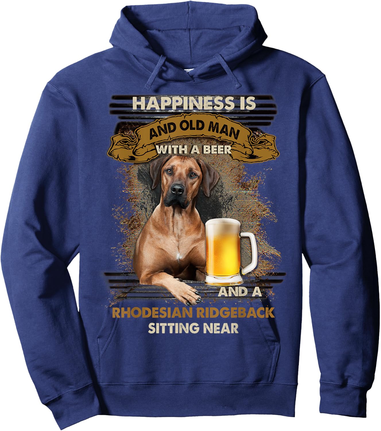 Happiness Is An Old Man With A Beer Rhodesian Ridgeback Hoodie - Hoodie | Navy