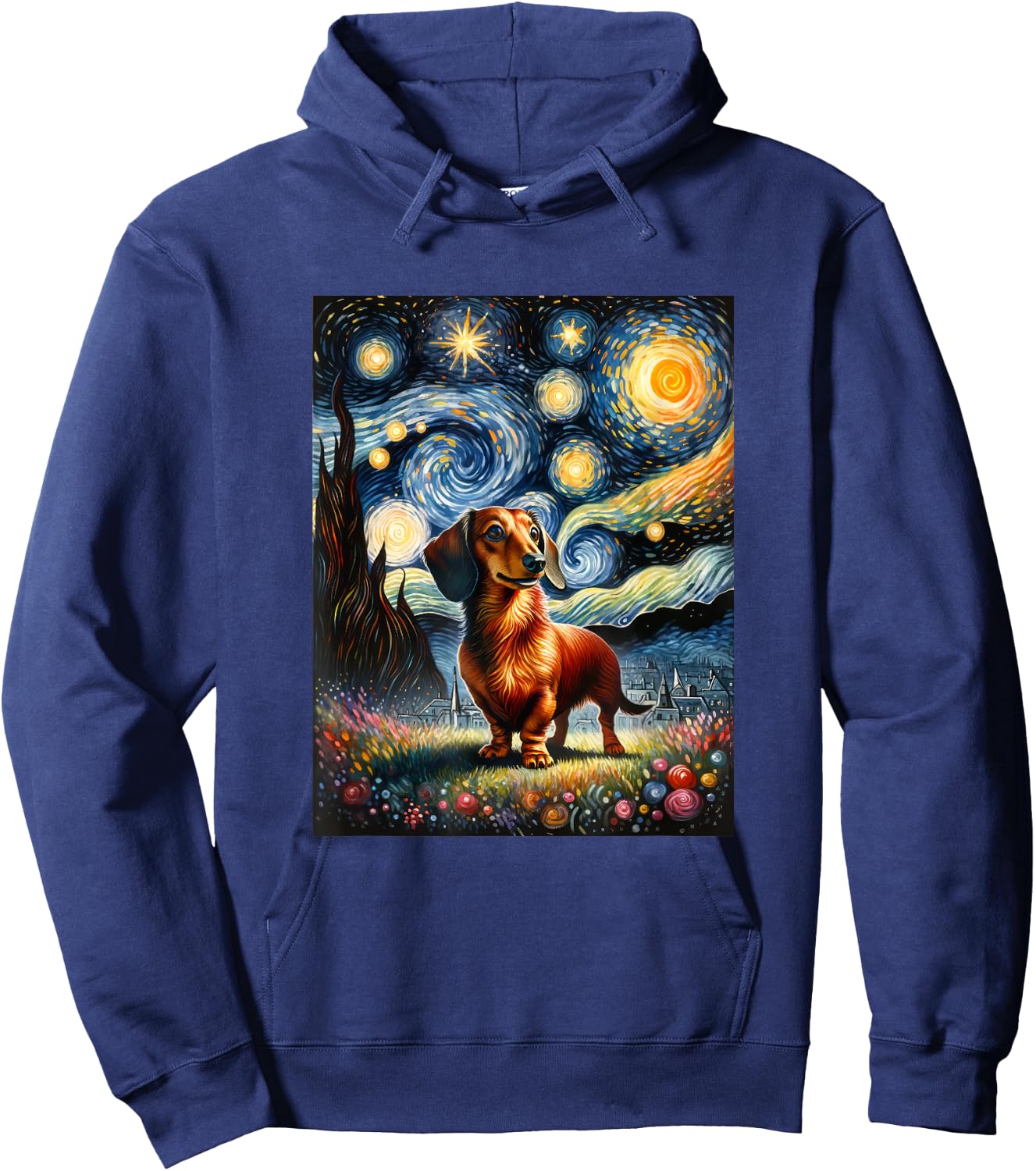 Dachshund Dog Van Gogh Starry Night Painting Men Women Girls Kids Hoodie - Hoodie | Navy