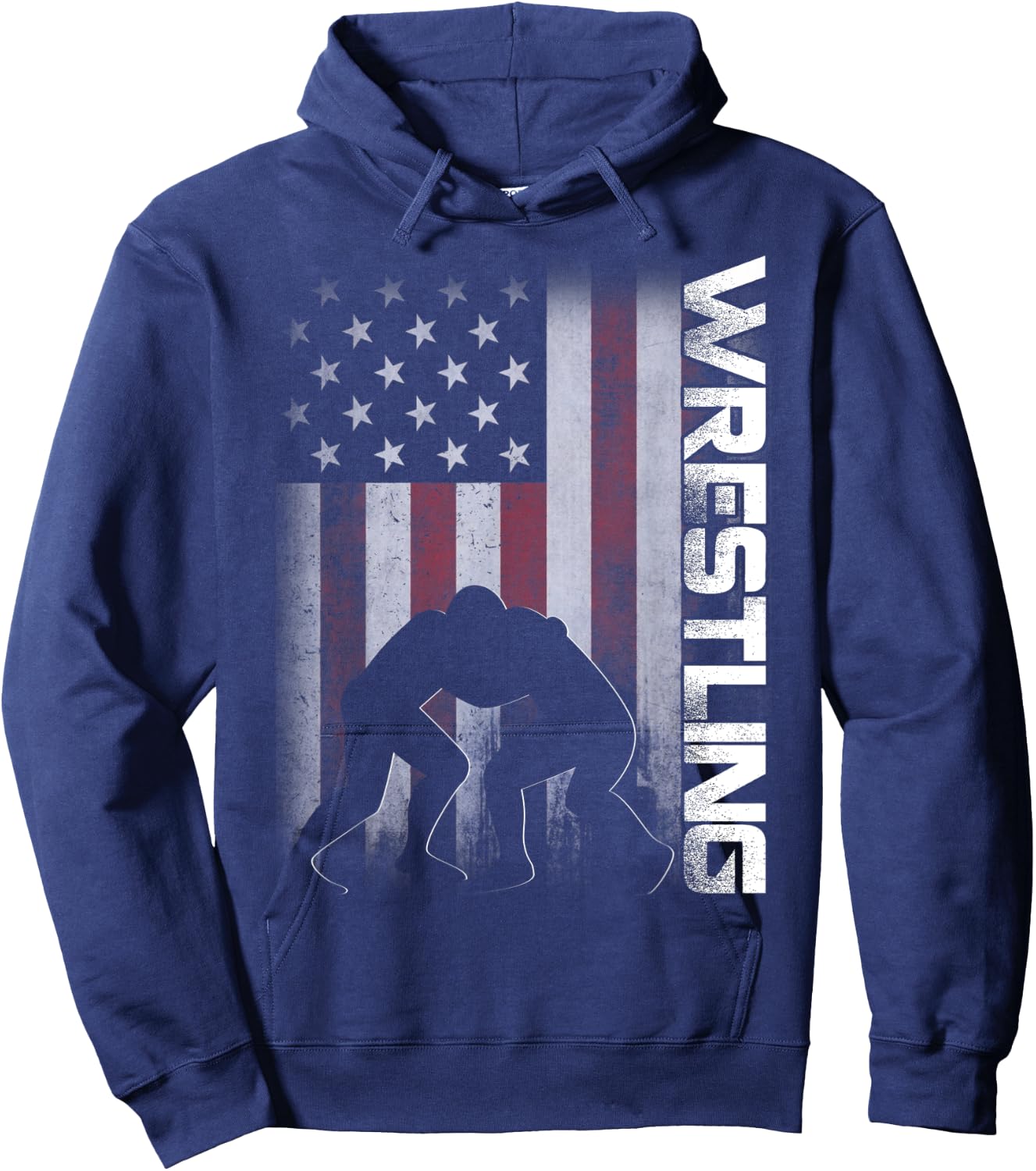 American Flag Wrestling Distressed Wrestle Gift Kids Men Hoodie - Hoodie | Navy