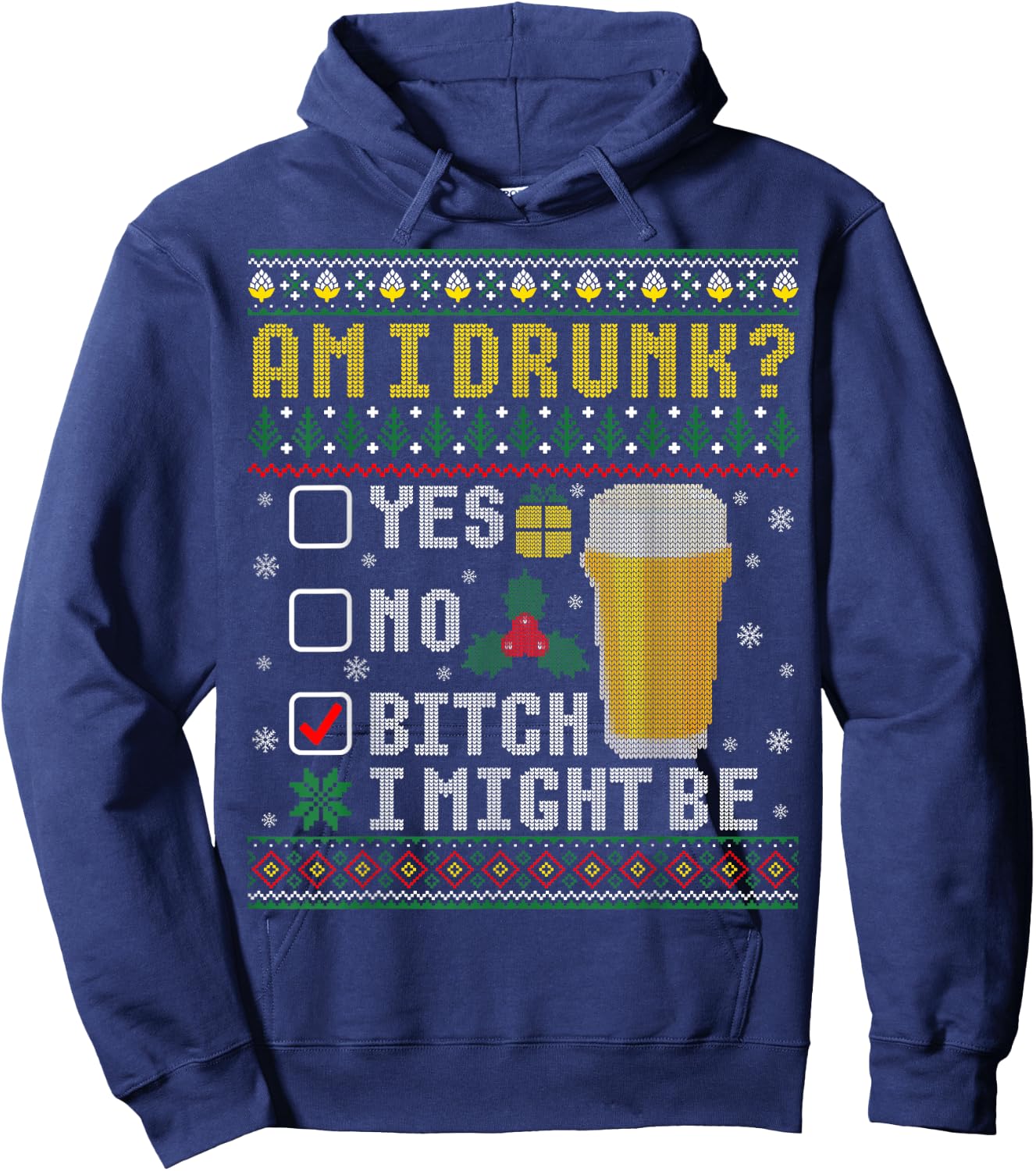 Funny Drinking Ugly Christmas Am I Drunk Hoodie - Hoodie | Navy