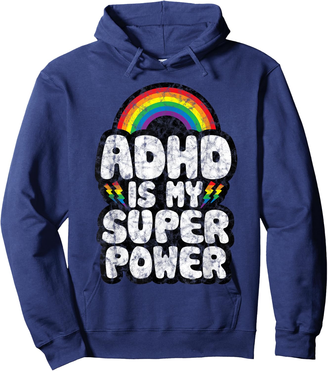 ADHD Quote for Kids Adults | ADHD is My Superpower | Rainbow Hoodie - Hoodie | Navy