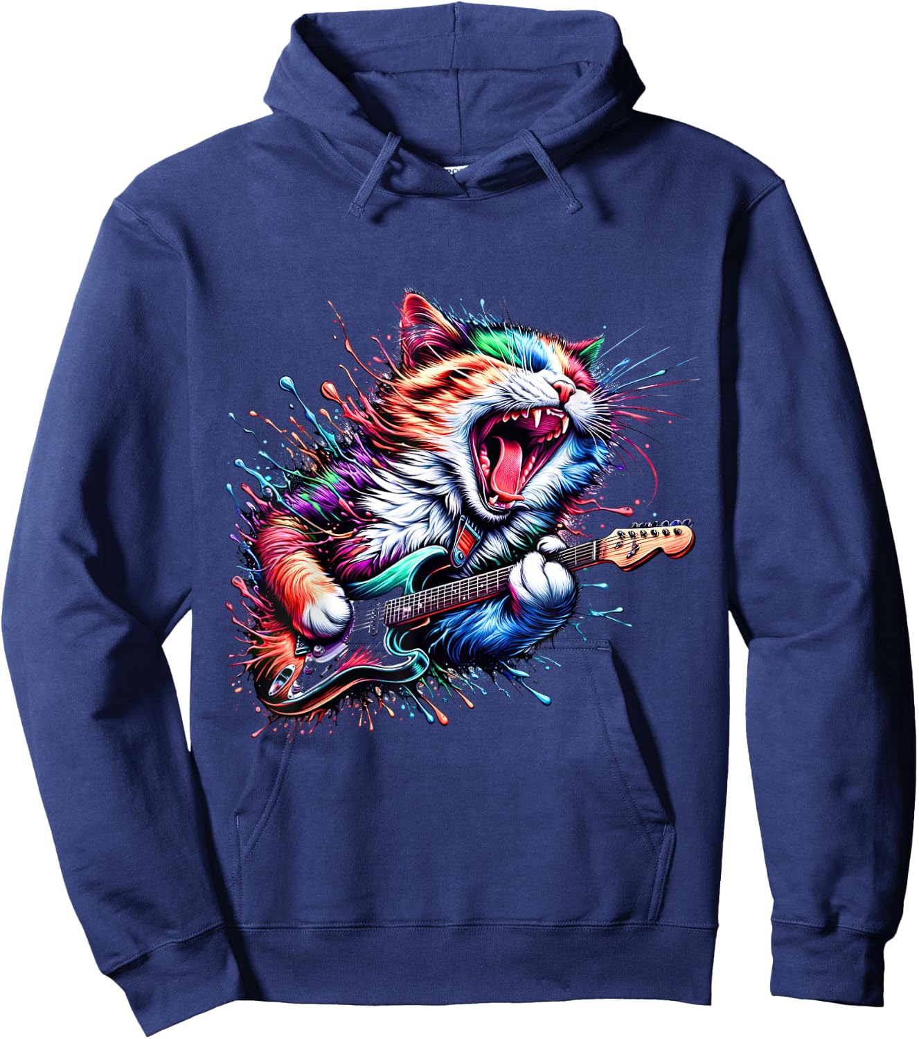 Kitty Cat Playing Guitar Rock Cat Heavy Metal Cat Music Cat Hoodie - Hoodie | Navy
