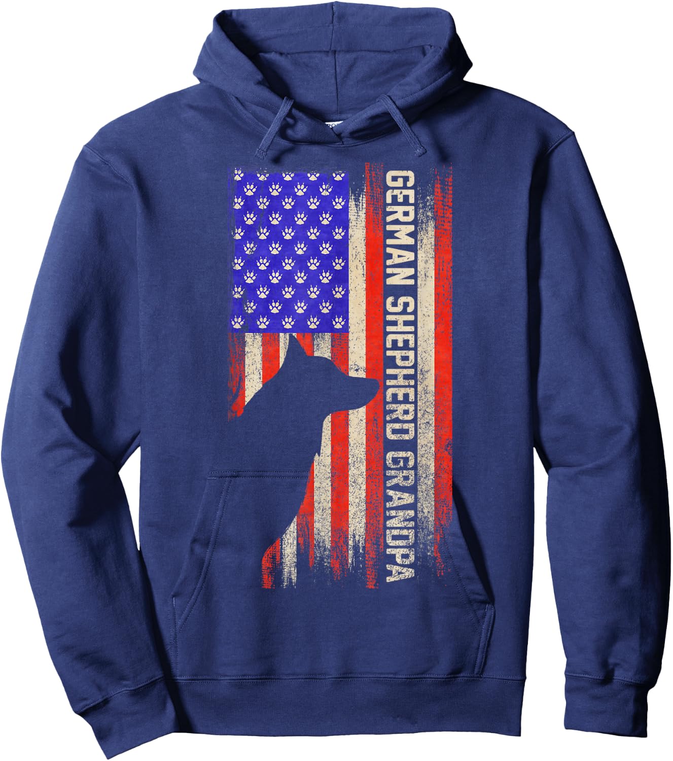 Vintage USA Flag Proud German Shepherd Grandpa Silhouette Hoodie - Hoodie | Navy