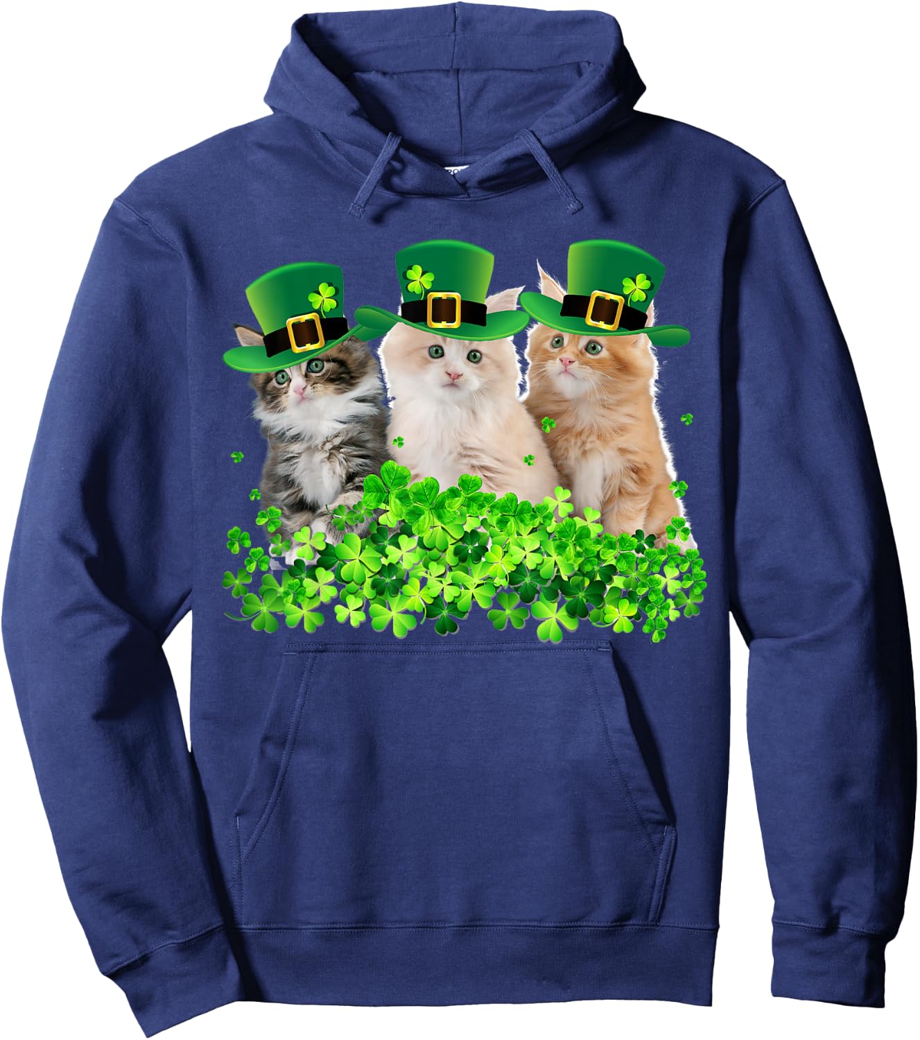 Three Cat St Patricks Day Kitty Kitten Lover Irish Hoodie - Hoodie | Navy