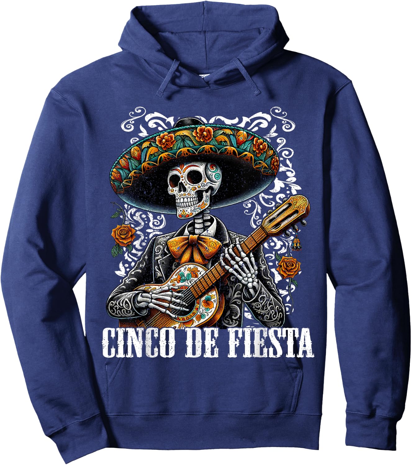 Cinco De Mayo Fiesta Mariachi Skeleton Guitar Mexican 2024 Hoodie - Hoodie | Navy