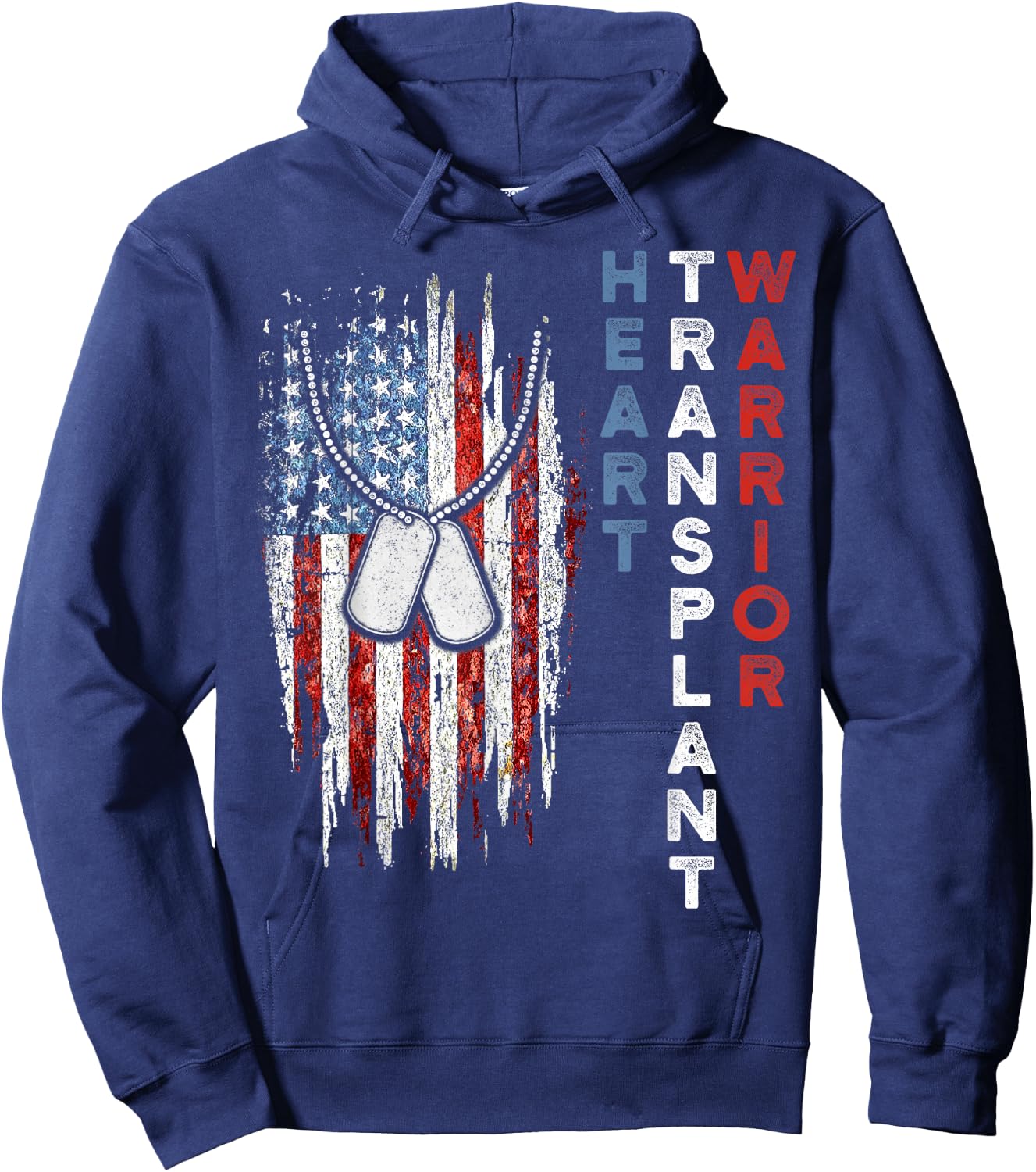 Heart Transplant Recipient Heart Flag US Surgery Survivor Hoodie - Hoodie | Navy