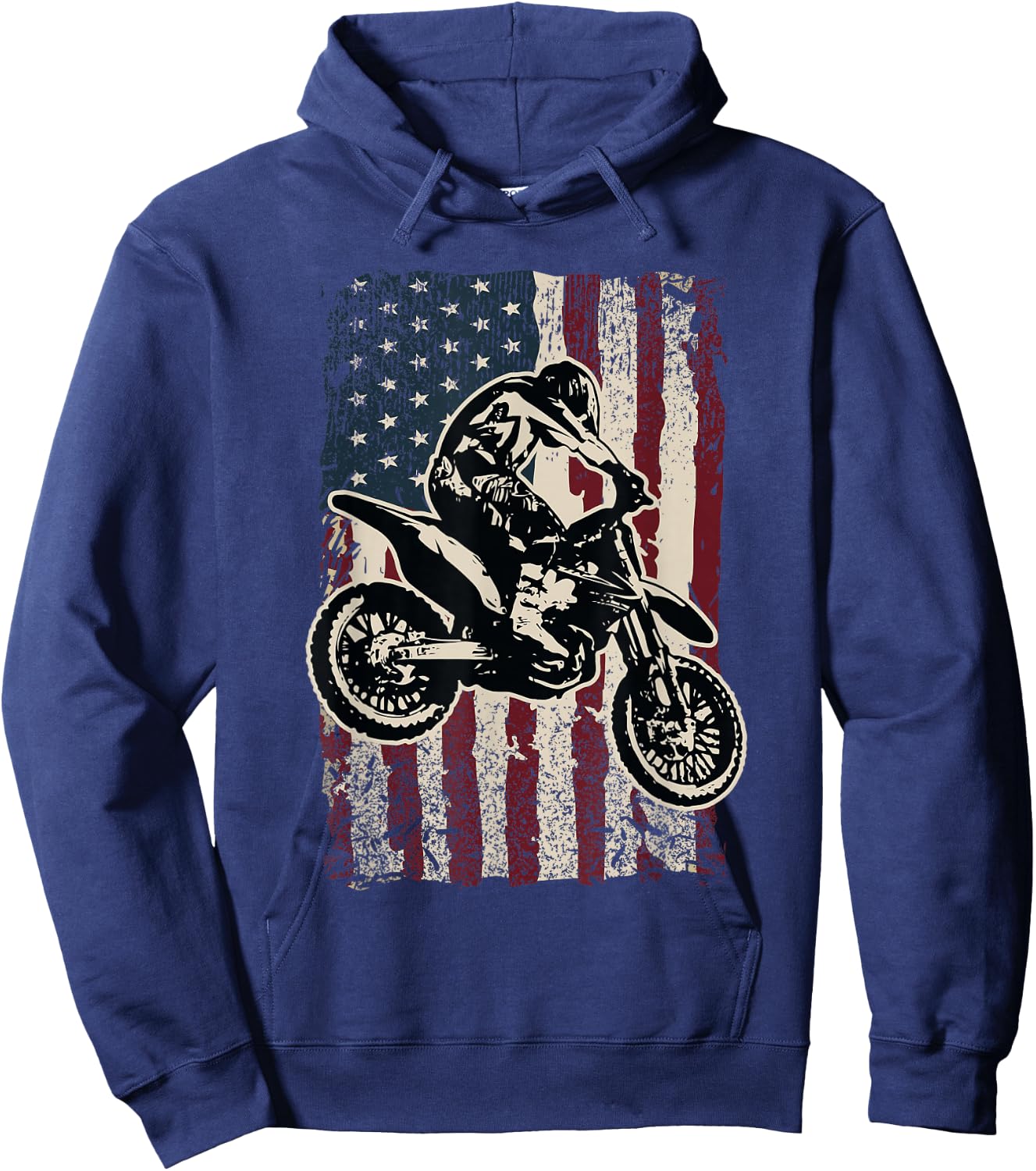 Motocross Dirt Bike Patriotic American Flag Biker Gift Hoodie - Hoodie | Navy