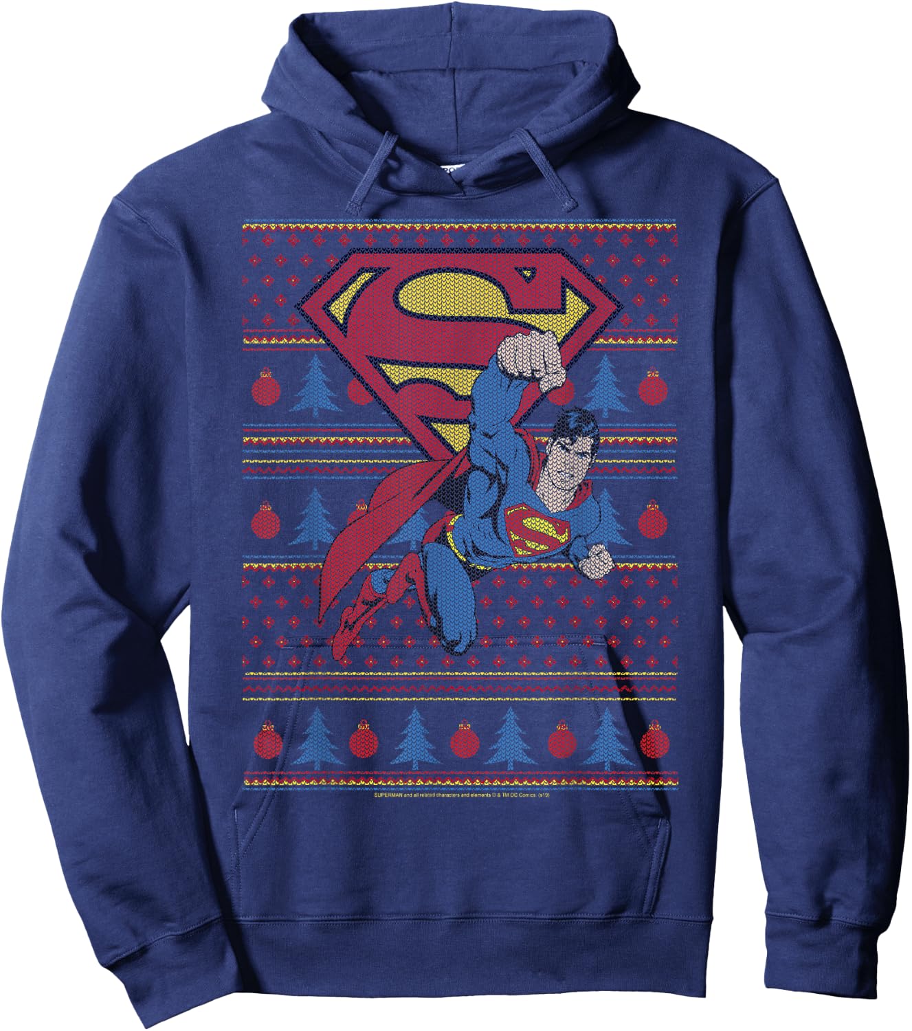 DC Comics Superman Action Pose Christmas Sweater Style Hoodie - Hoodie | Navy