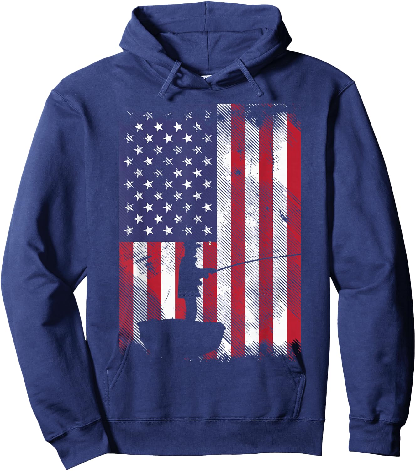 America Flag Fisherman Vintage Fishing Patriotic Angler Gift Hoodie - Hoodie | Navy