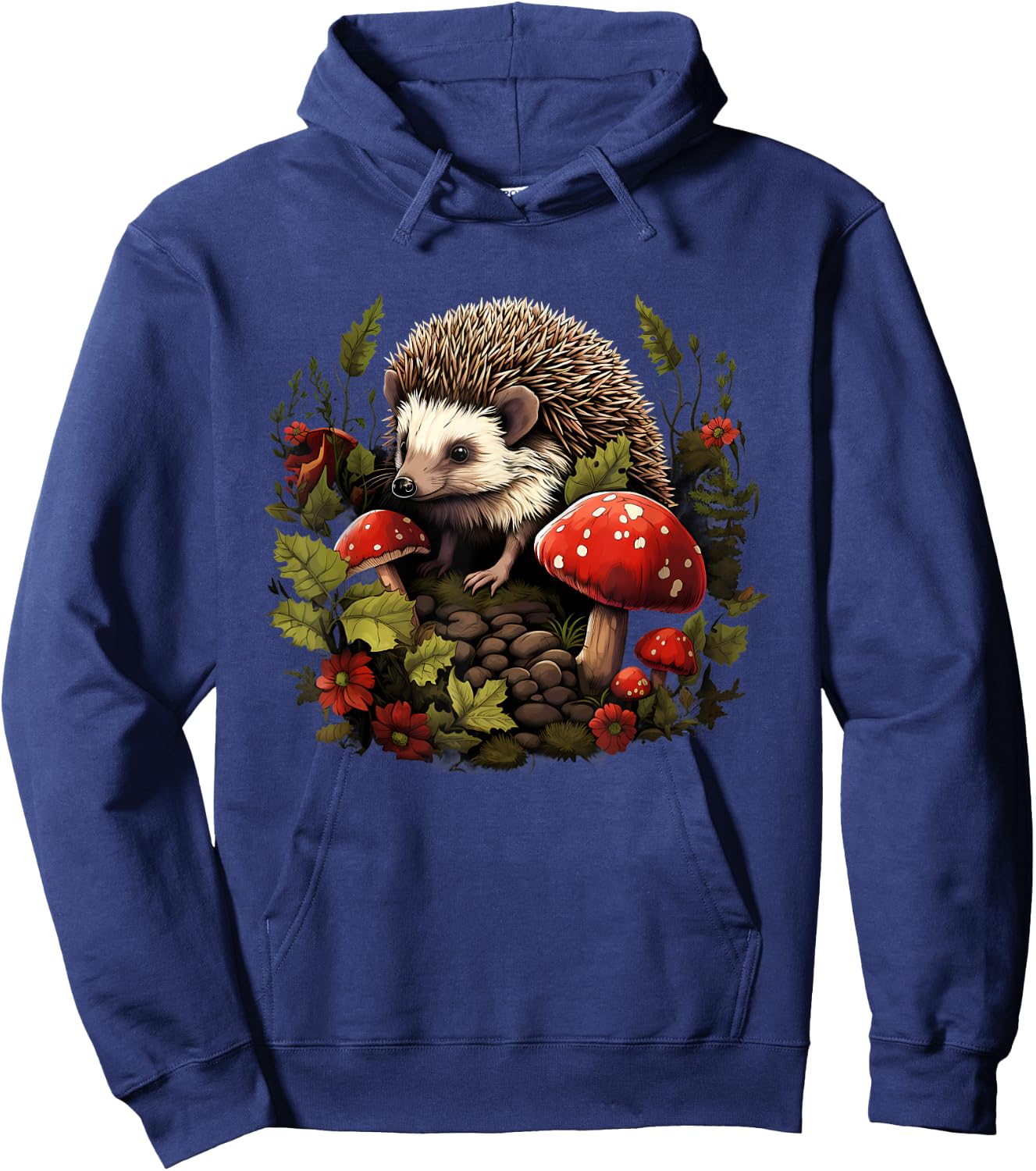 Hedgehog Landscape Animal Art Forest Wildlife Floral Artwork Hoodie - Hoodie | Navy