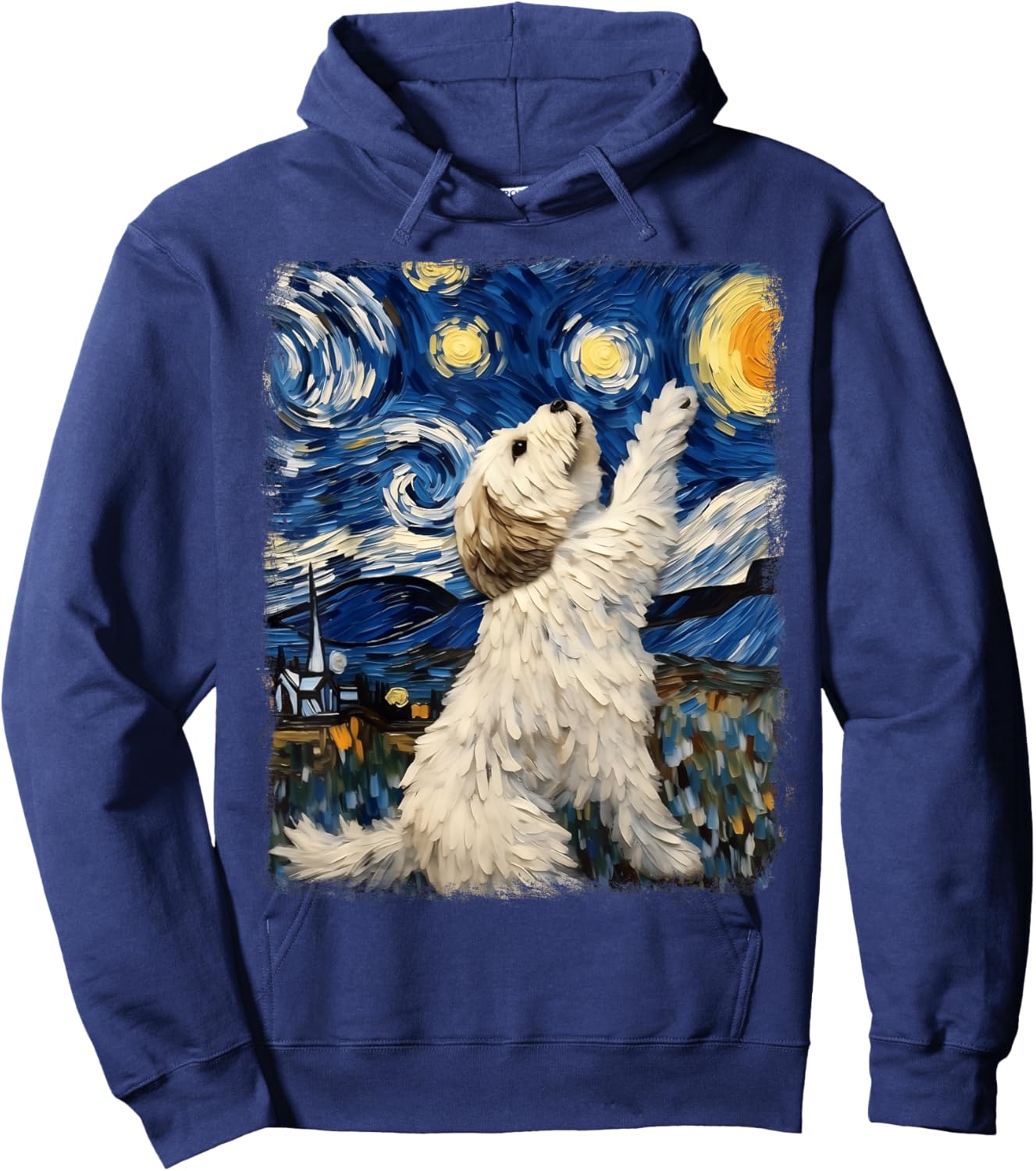 Havanese Dog Starry Night Painting Hoodie - Hoodie | Navy