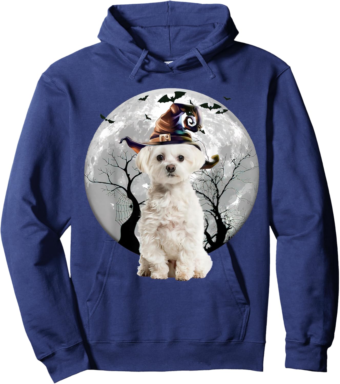 Maltese Dog And Moon Halloween Costume Dog Lover Funny Hoodie - Hoodie | Navy