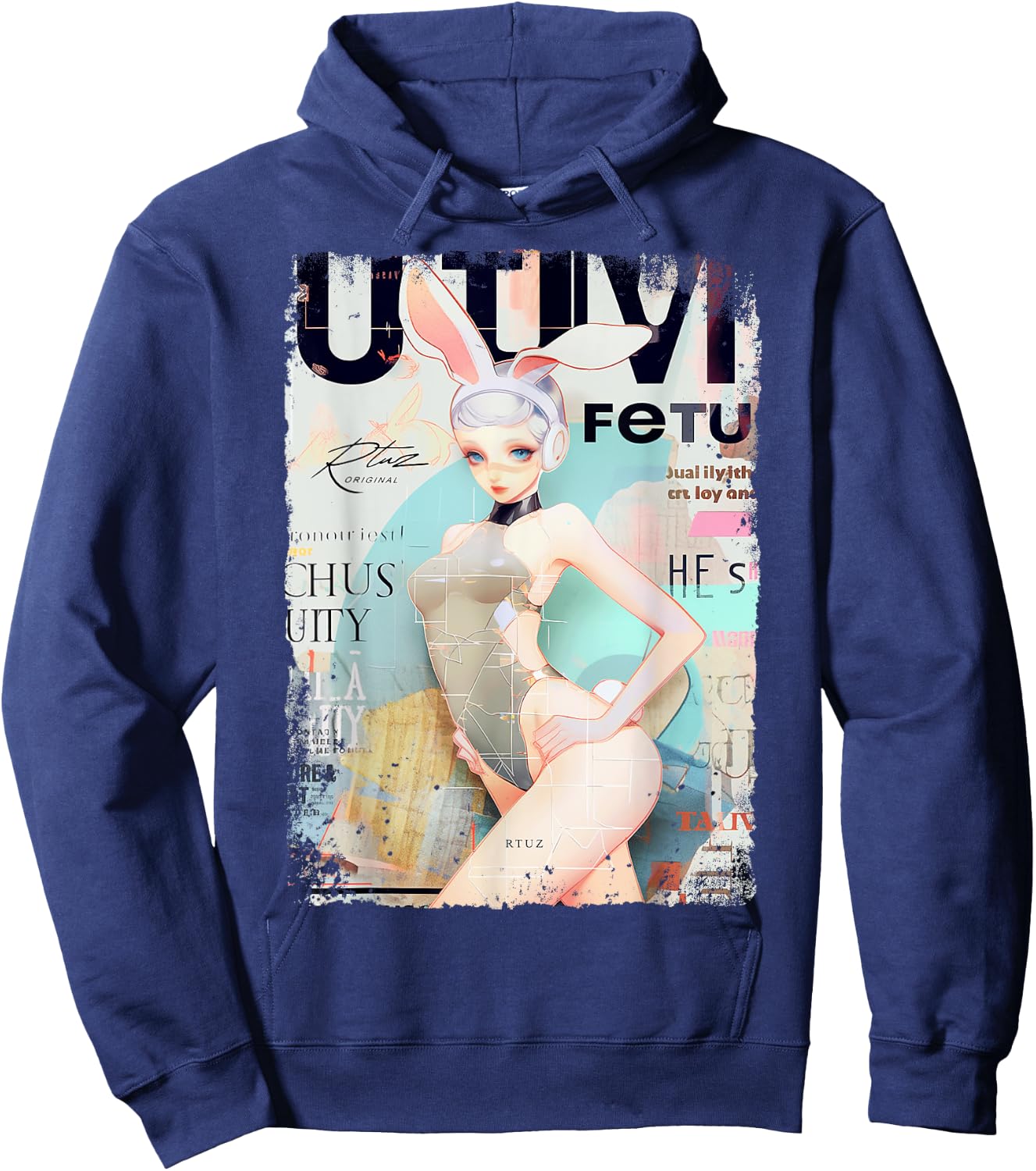 Magazin Cover Vintage Girl Bunny Collage Sexy Model Pin-up Hoodie - Hoodie | Navy