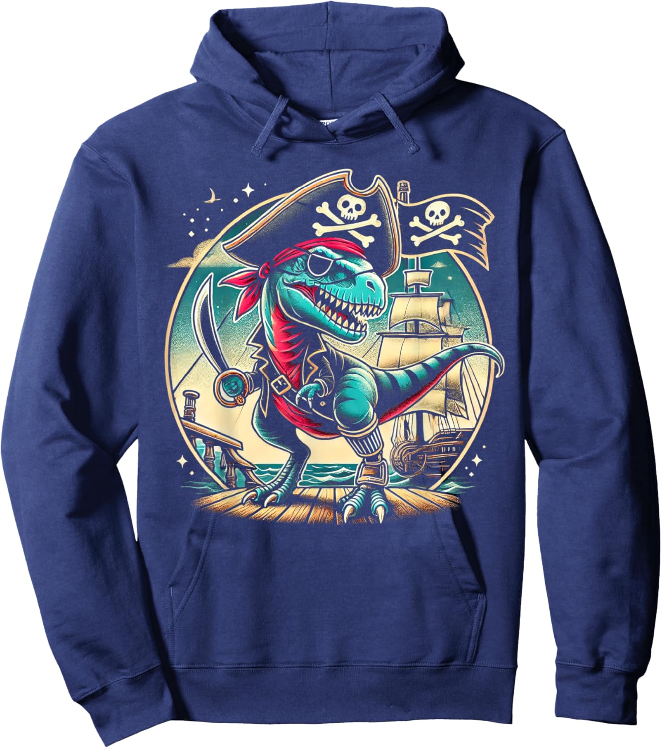 Pirate Dinosaur Tyrannosaurus Funny T-rex Halloween Costume Hoodie - Hoodie | Navy